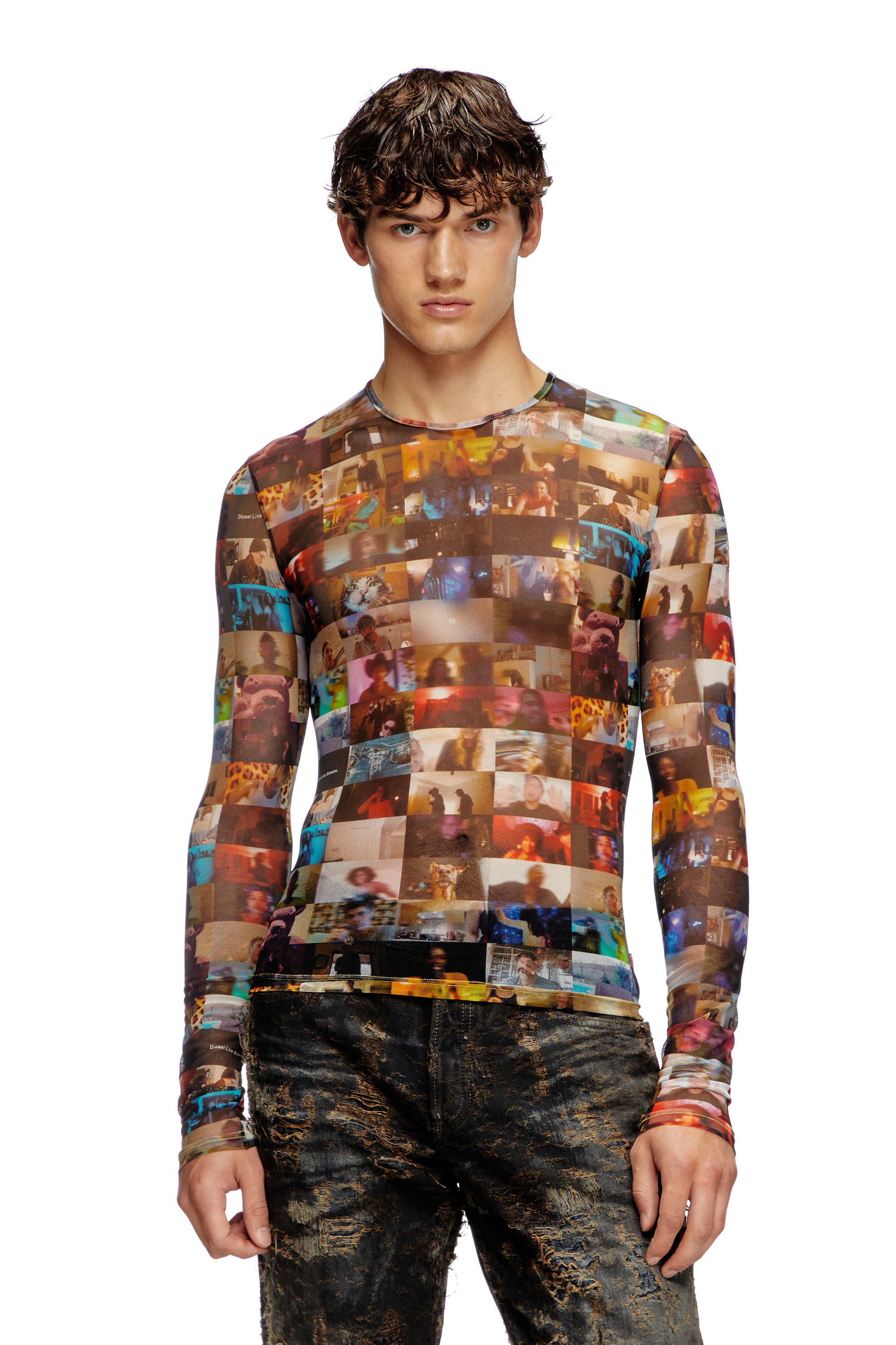 Diesel - T-LIXY, Top en tulle stretch avec imprim&eacute; Livestream Homme in Polychrome - 3