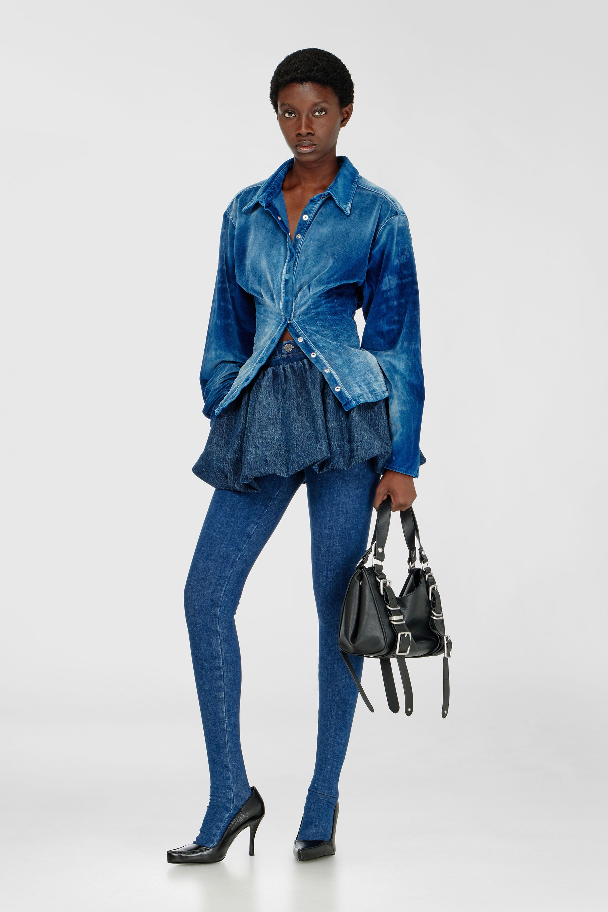 Diesel - DE-SINDI-FSJ, Female's Shirt in velvet denim in Dark Blue - 2
