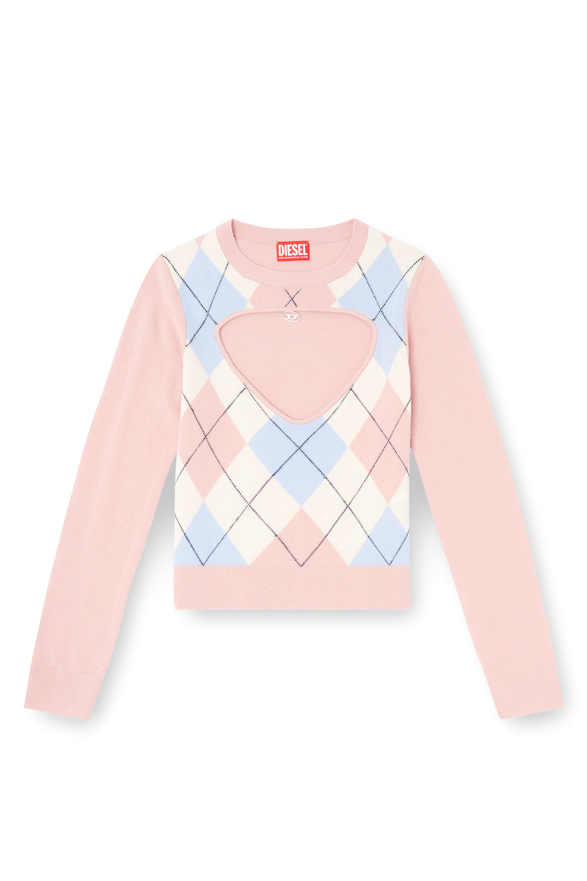 Diesel - M-ROMKO-LS, Female's Cut-out jumper in argyle wool in Pink - 3