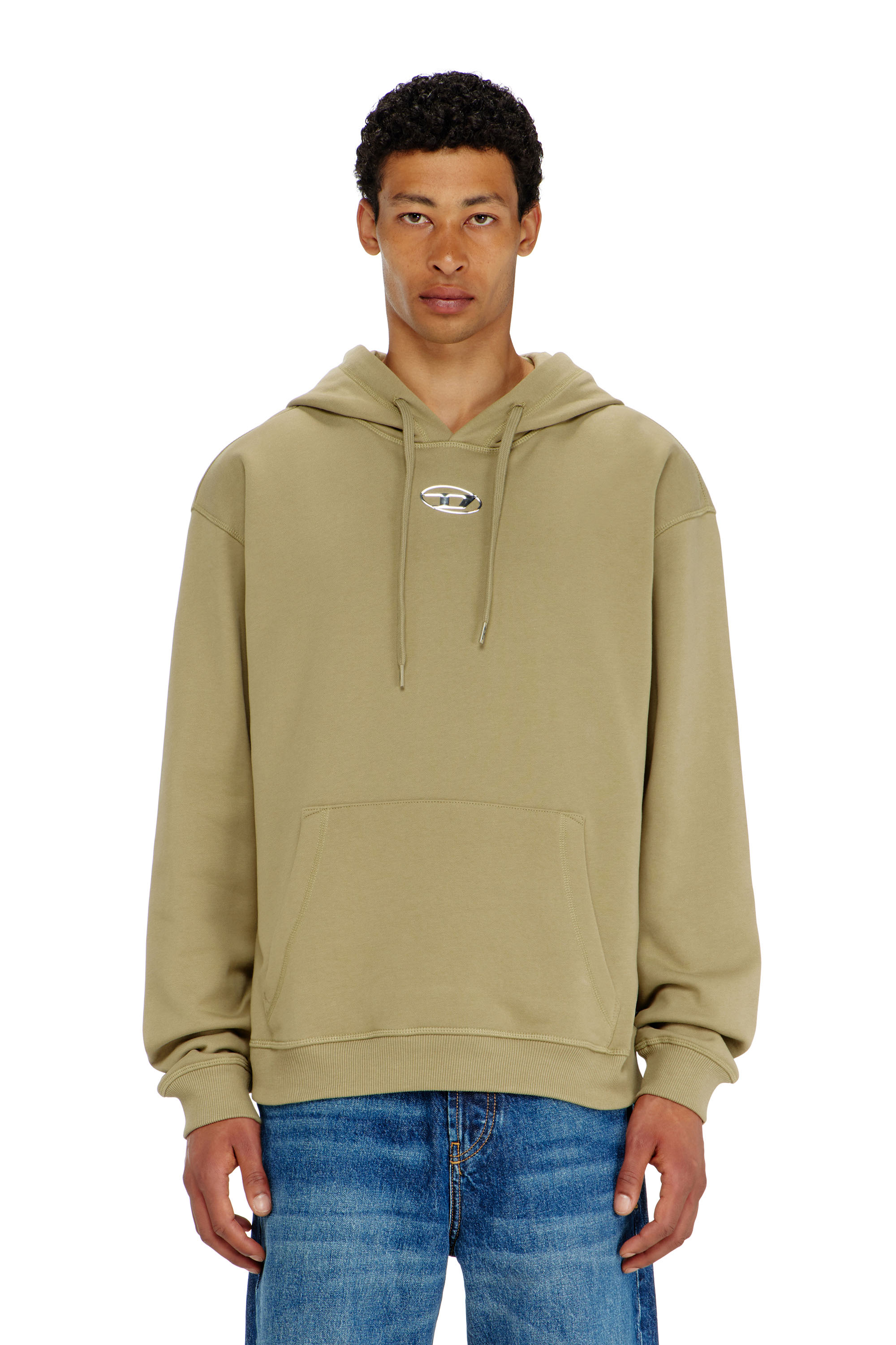 Diesel - S-NORM-HOOD-IOD, Sudadera con capucha de algod&oacute;n con Oval D met&aacute;lico. Hombre in Verde - 1