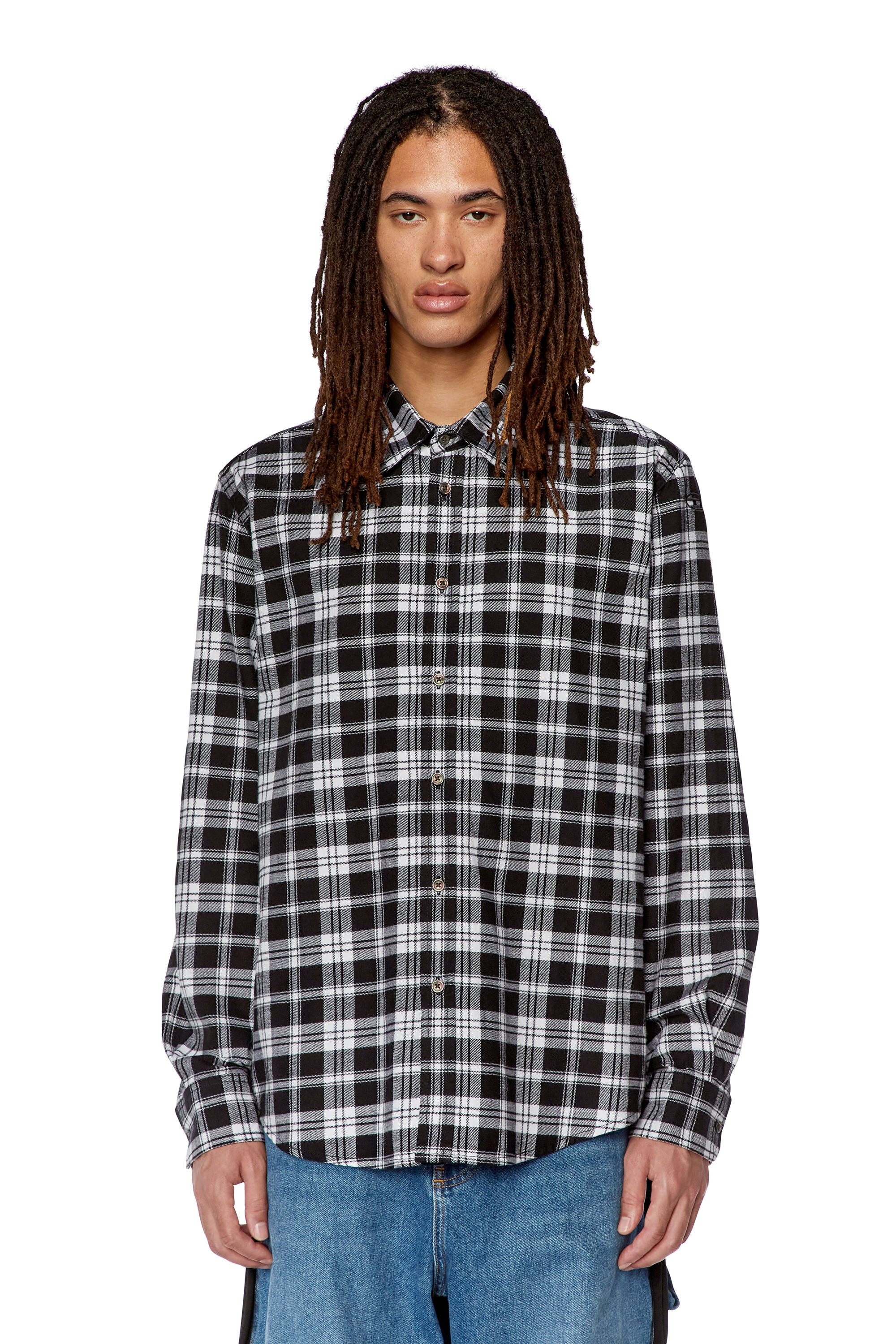 Diesel - S-UMBE-CHECK-NW, Man's Shirt in checked flannel in Black/White - 6