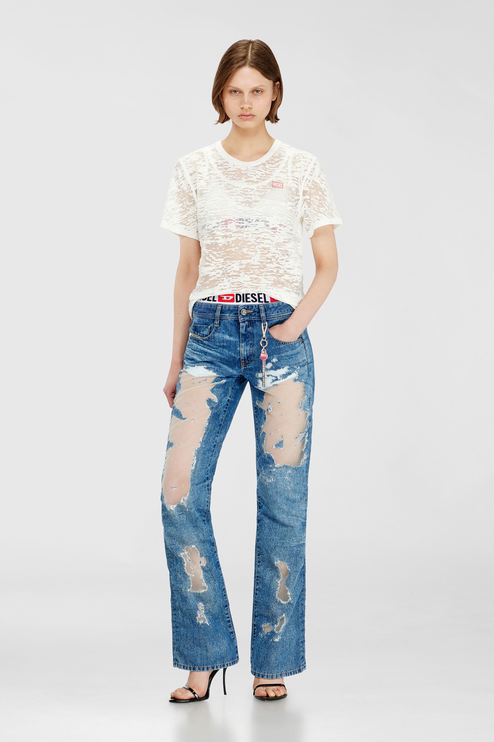 Diesel - PR-T-NOTS-MATI-R, Unisex's T-shirt in all-over devor&eacute; jersey in White - 2