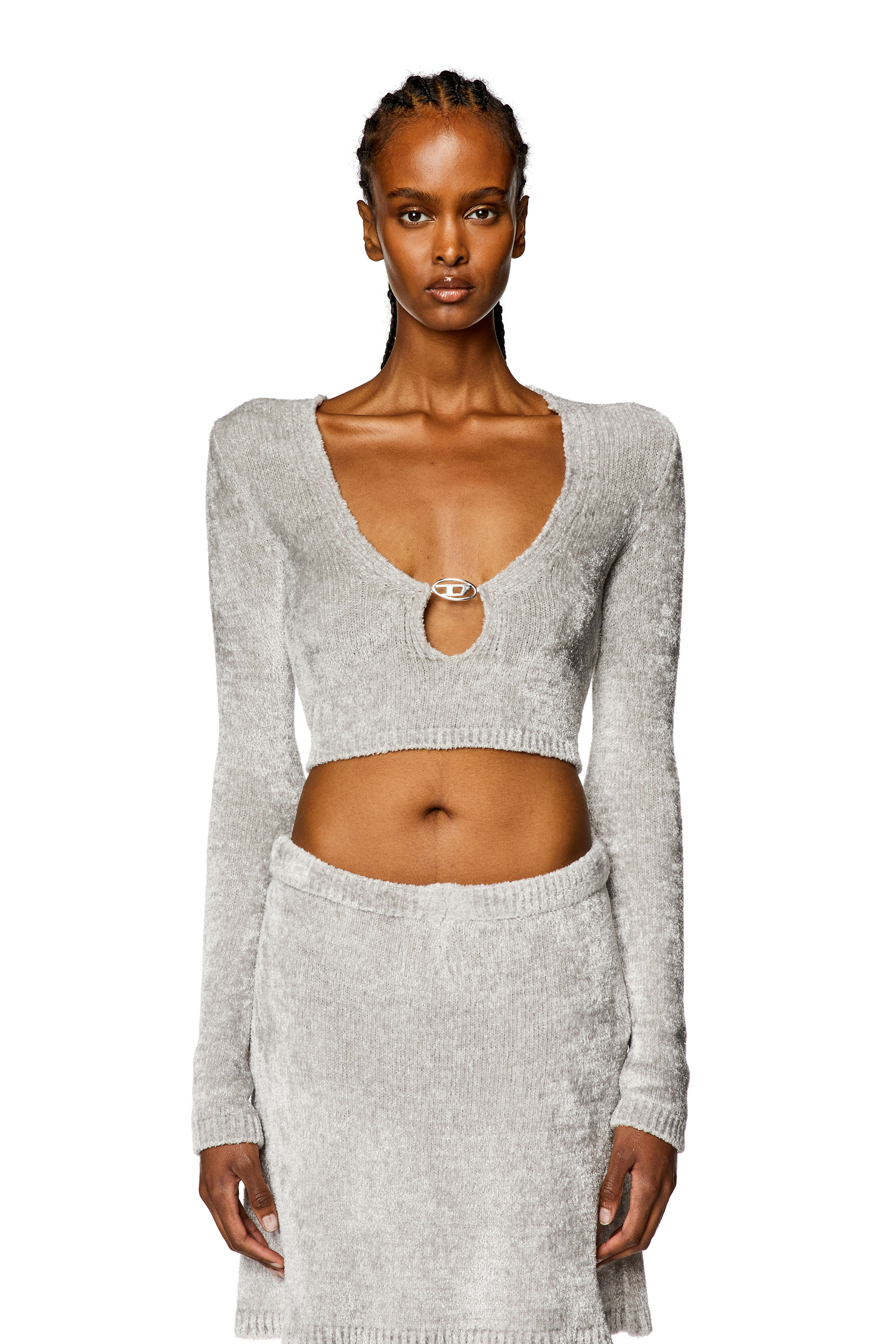 Diesel - M-CHERYL, Woman's Cropped chenille jumper in Light Grey - 6