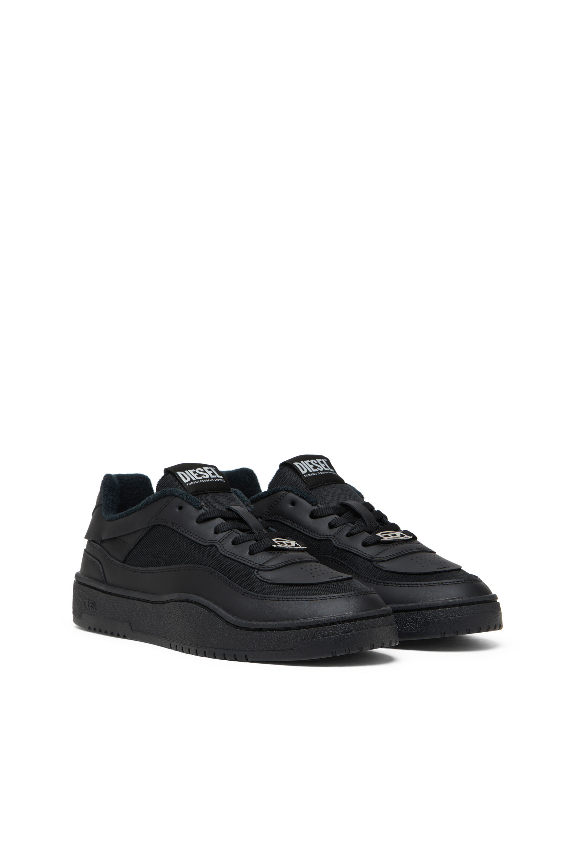 S-OVAL SKATE LOW, Black Diesel - S-OVAL SKATE LOW, Male's S-Oval Skate-Fabric-panelled leather sneakers in Black - 2