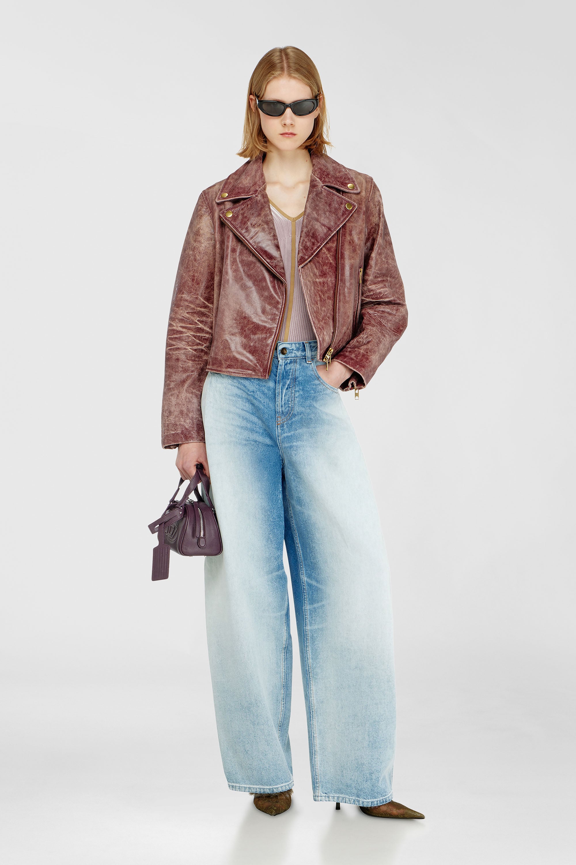 Diesel - L-UNATIC-T1, Female's Biker jacket in treated leather in Brown - 2