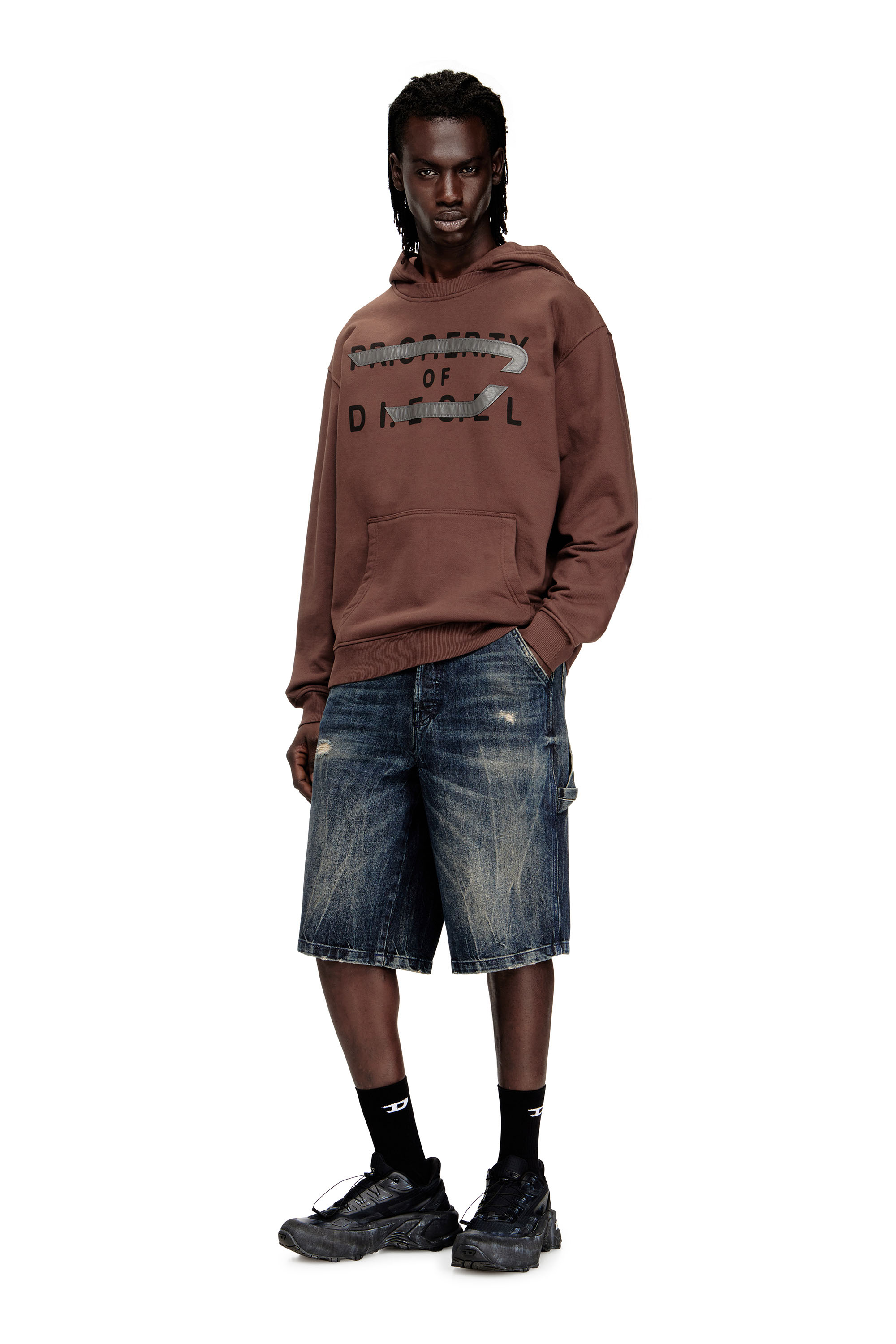 Diesel - S-NORMAN-HOOD, Man's Cotton hoodie with D appliqu&eacute; in Brown - 2