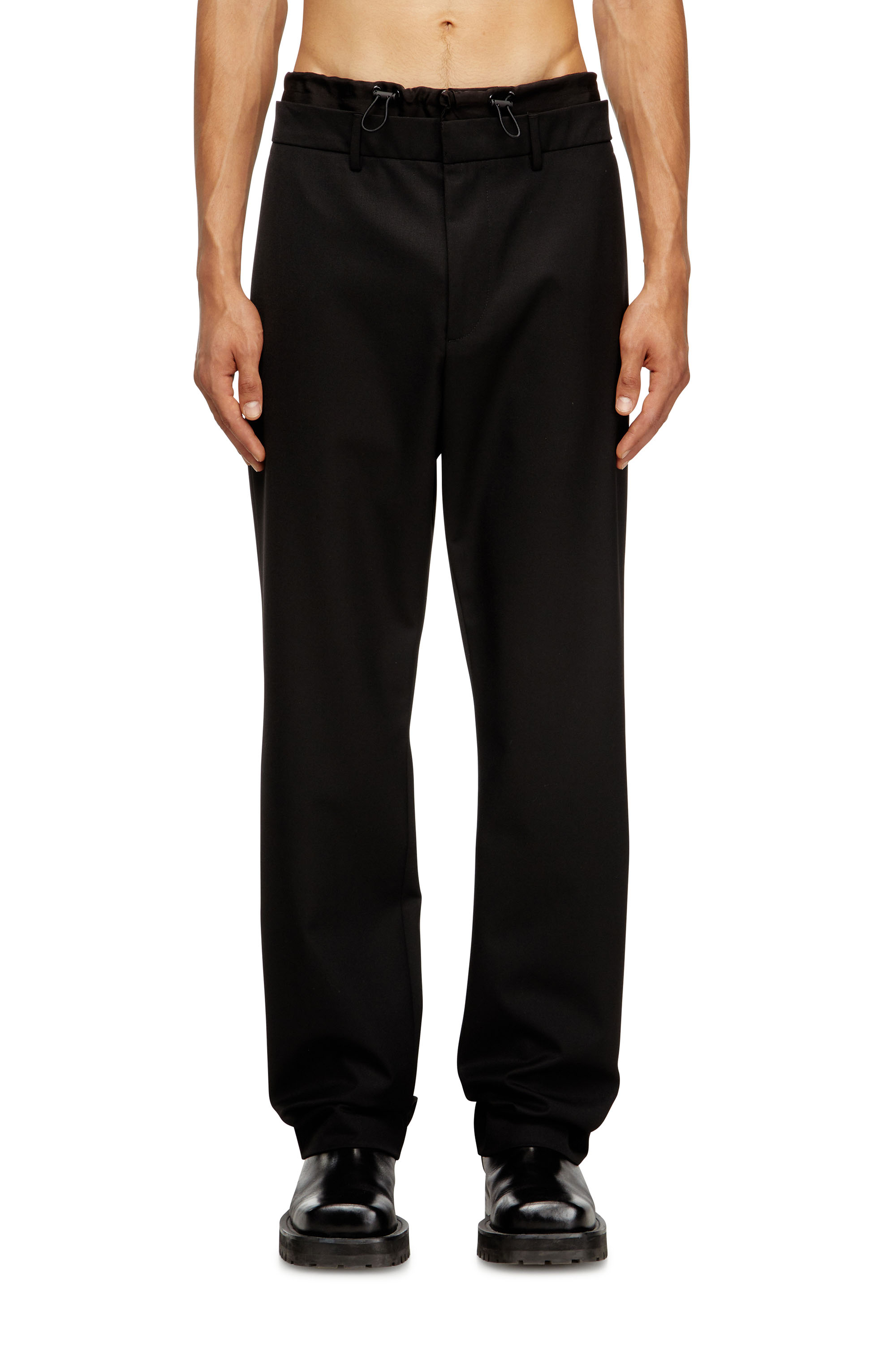 Diesel - P-OWERS, Male's Wool blend pants with elastic waistband in Black - 1