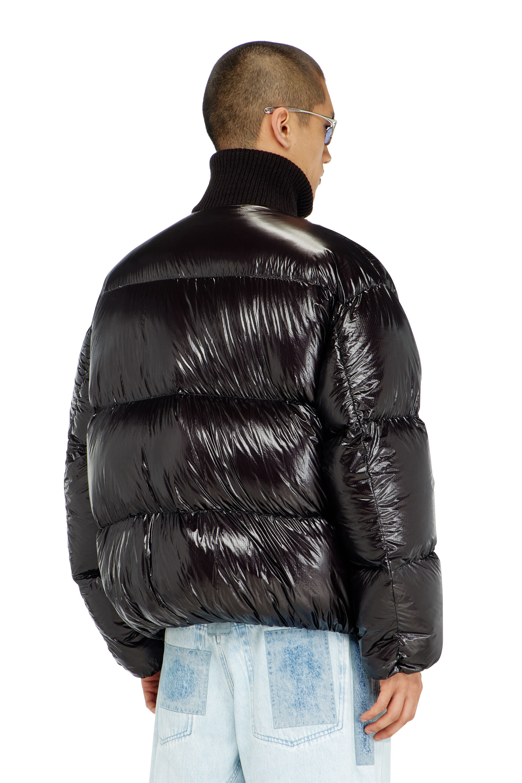 Diesel - W-RIBB, Male's Down puffer jacket in ripstop with ribbed collar in Black - 5