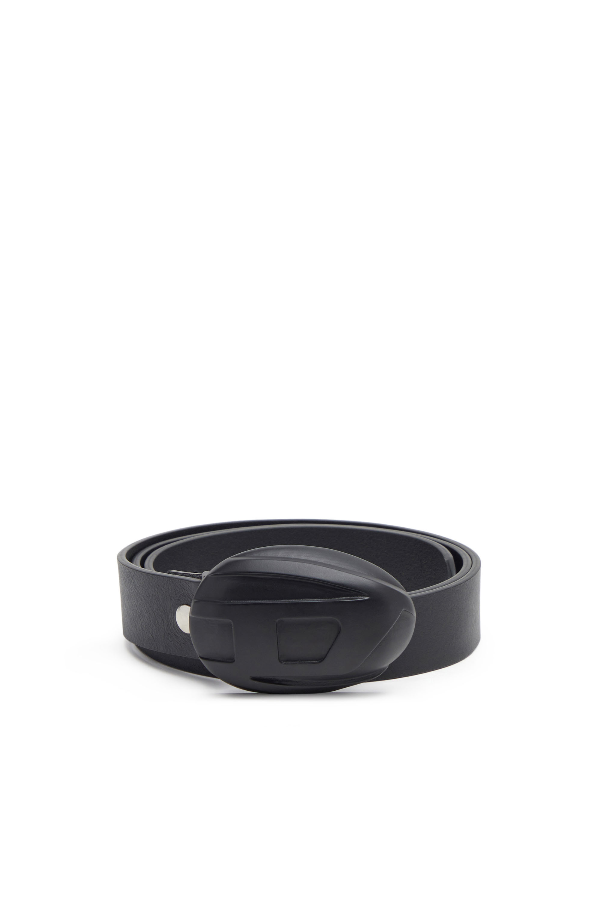 Diesel - B-1DR-POD, Man's Leather belt with oval D buckle in Black - 1