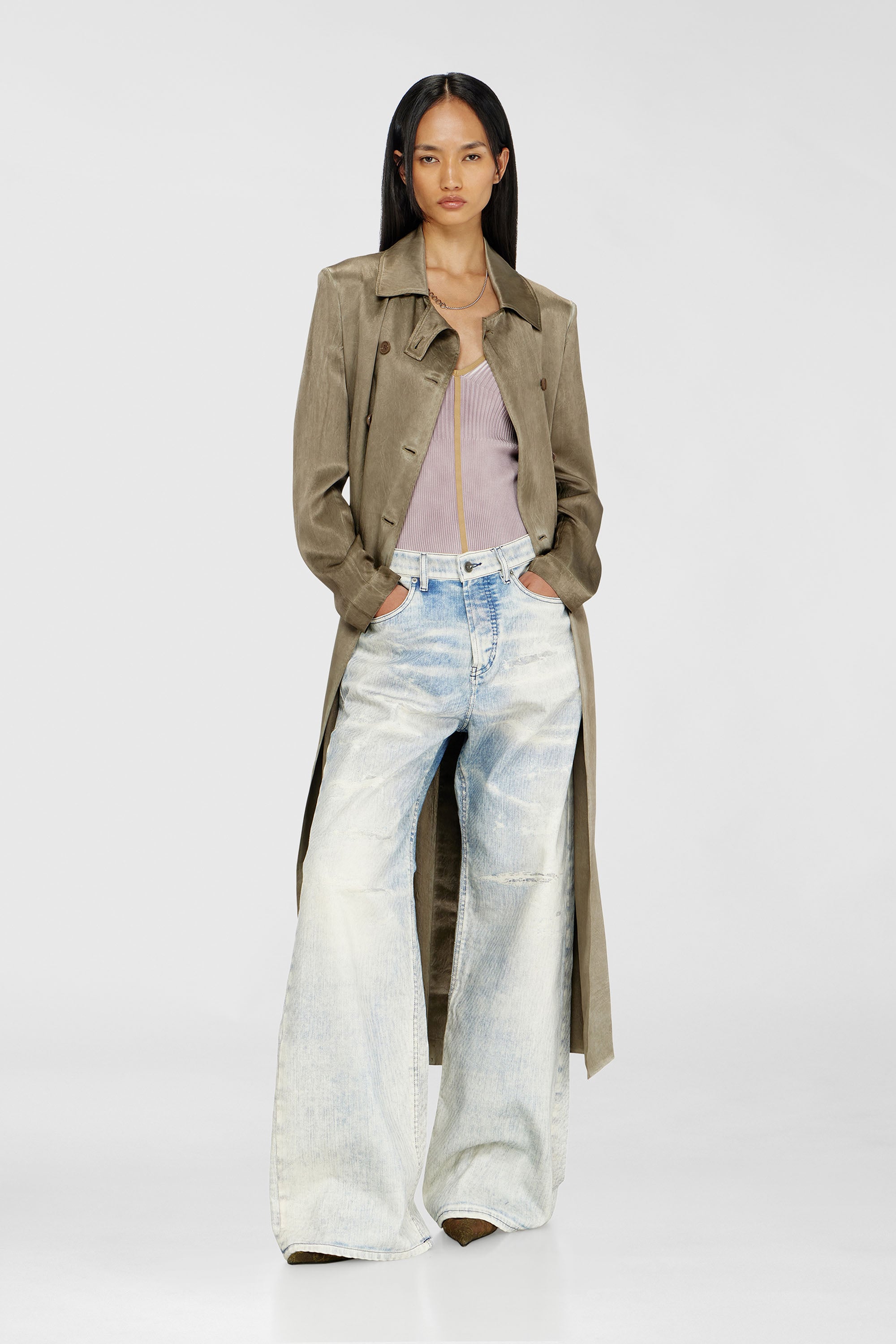 Diesel - G-LADES, Trench coat en satin froiss&eacute; Femme in Marron - 3