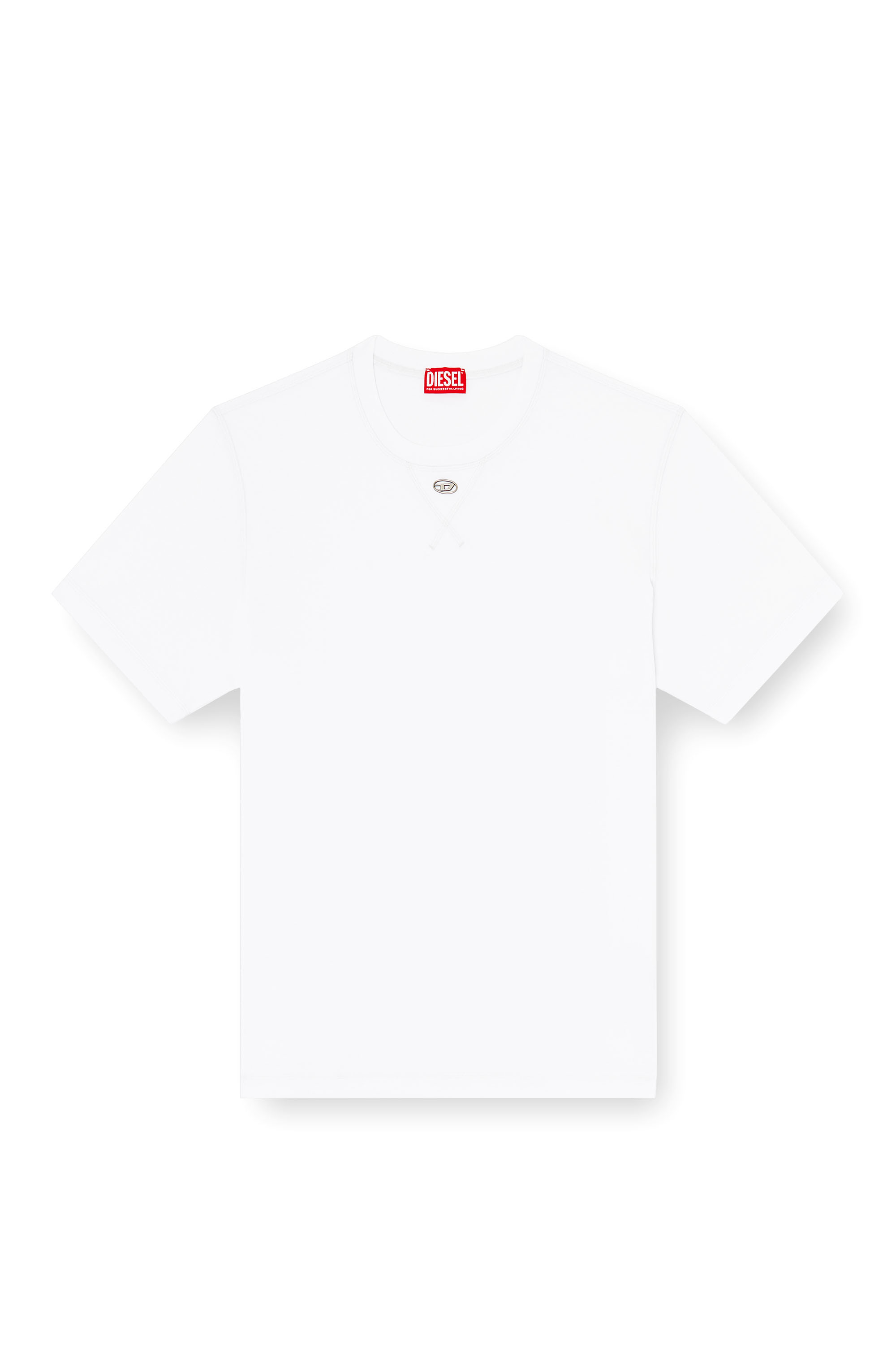Diesel - T-MADJUST-TR, Male's Regular T-shirt with crew neck and Oval D in White - 2