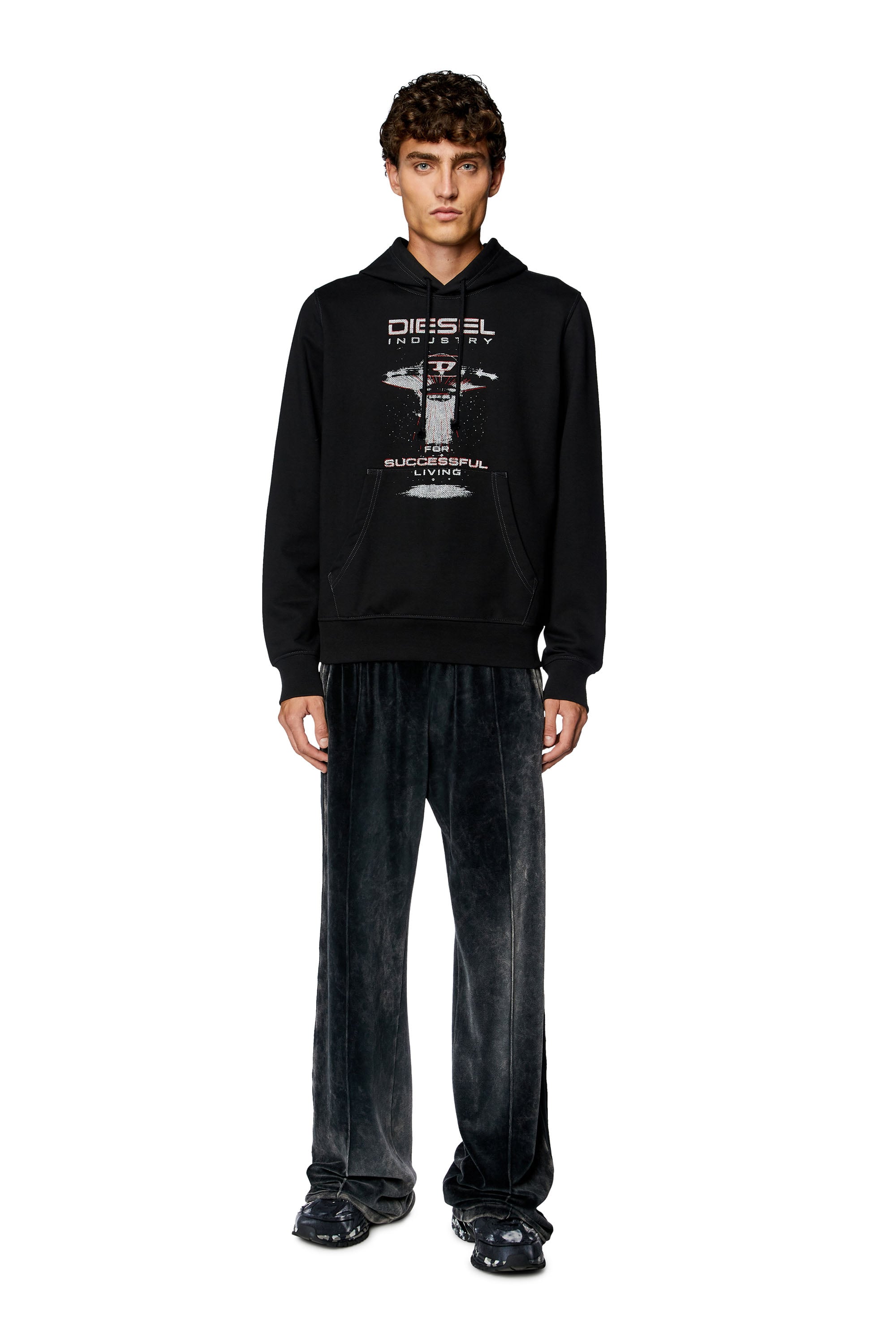 Men's Hoodie with spaceship print | Black | Diesel US