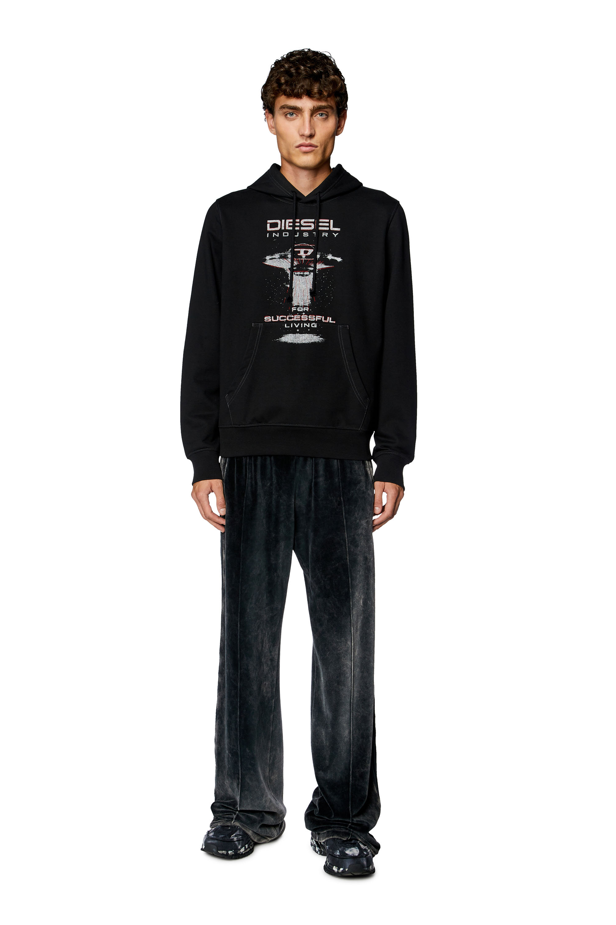 Diesel - S-GINN-HOOD-K36, Man's Hoodie with spaceship print in Black - 1