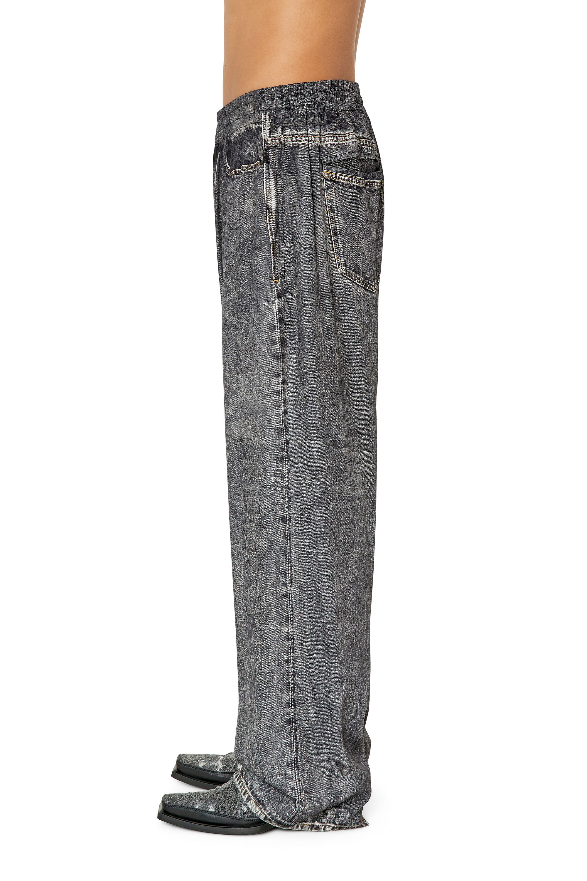 Diesel - P-FERGY-A, Man's Pants with trompe l'oeil denim print in Dark grey - 3