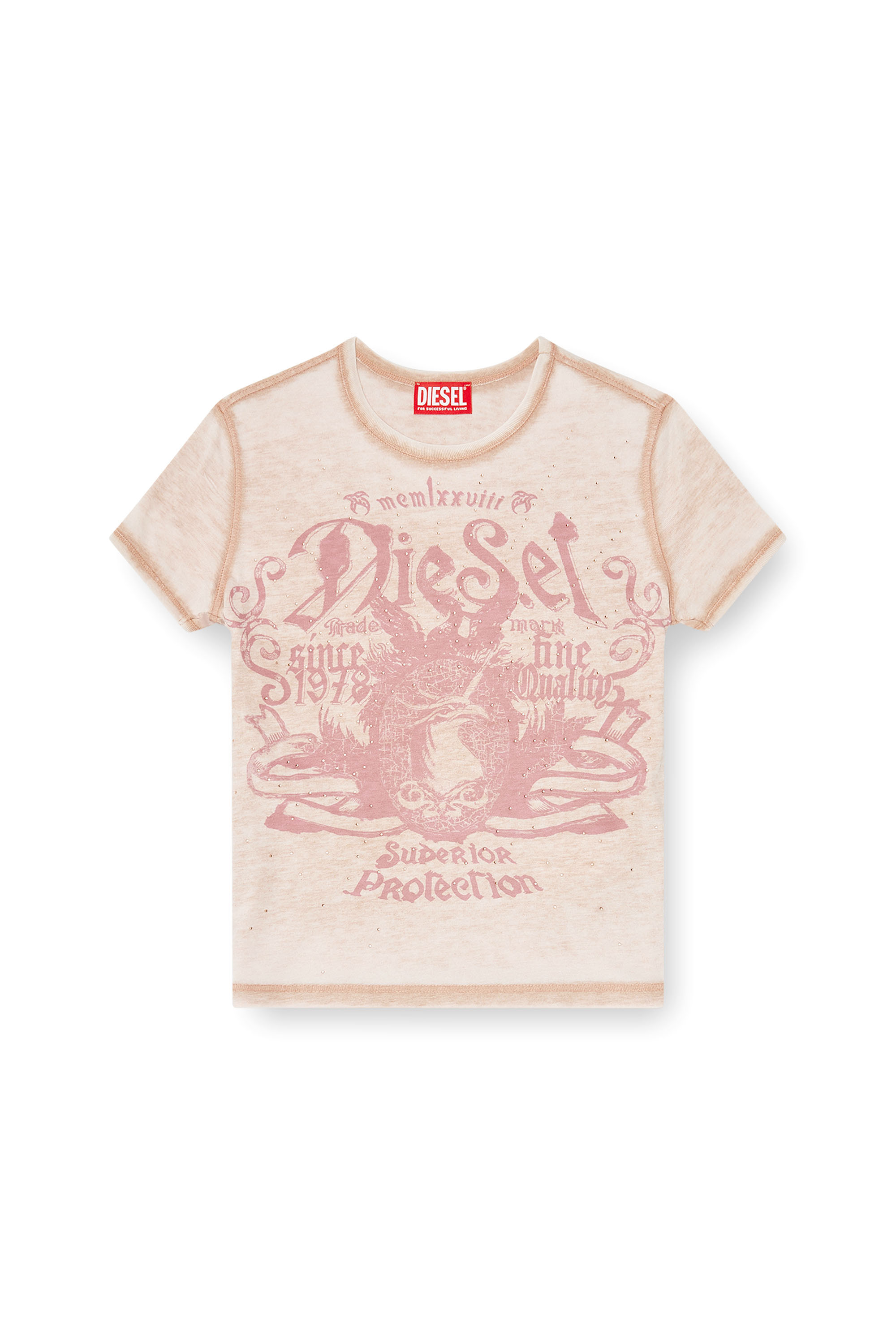Diesel - T-UNCUTIES-LONG-AA3, Camiseta slim de punto con estampado y tachuelas Mujer in Rosa - 3