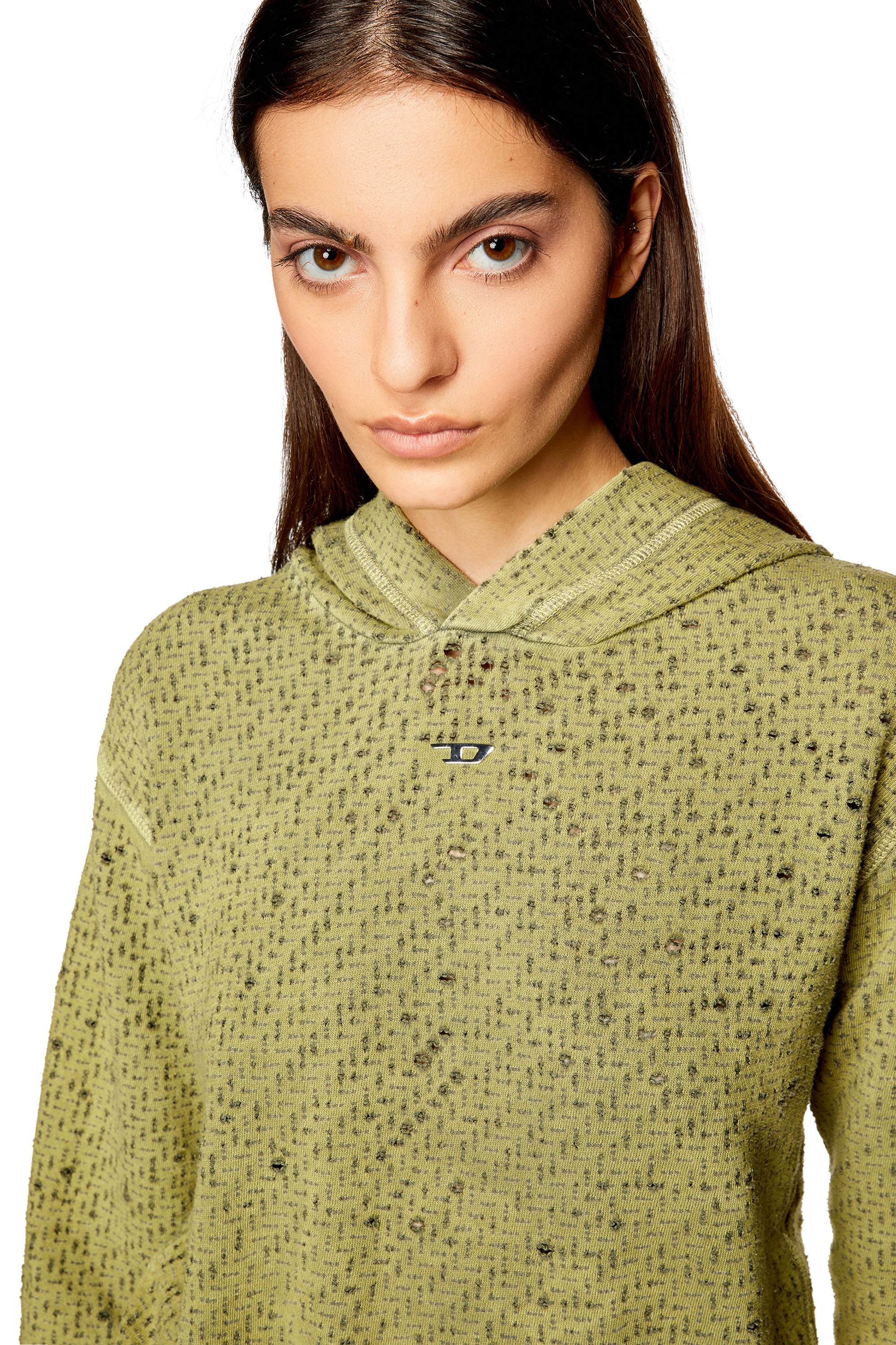 Diesel - F-LAZIS, Woman's Hoodie in laser-cut jersey in Green - 5