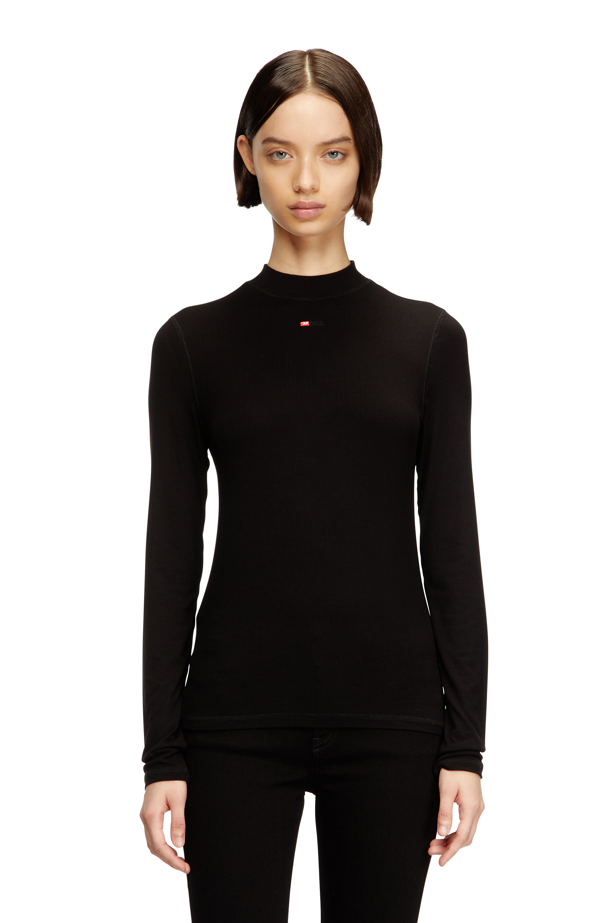 Diesel - T-MOKKY-LS-MICRODIV, Top à col montant avec micro logo Homme in Noir - 1