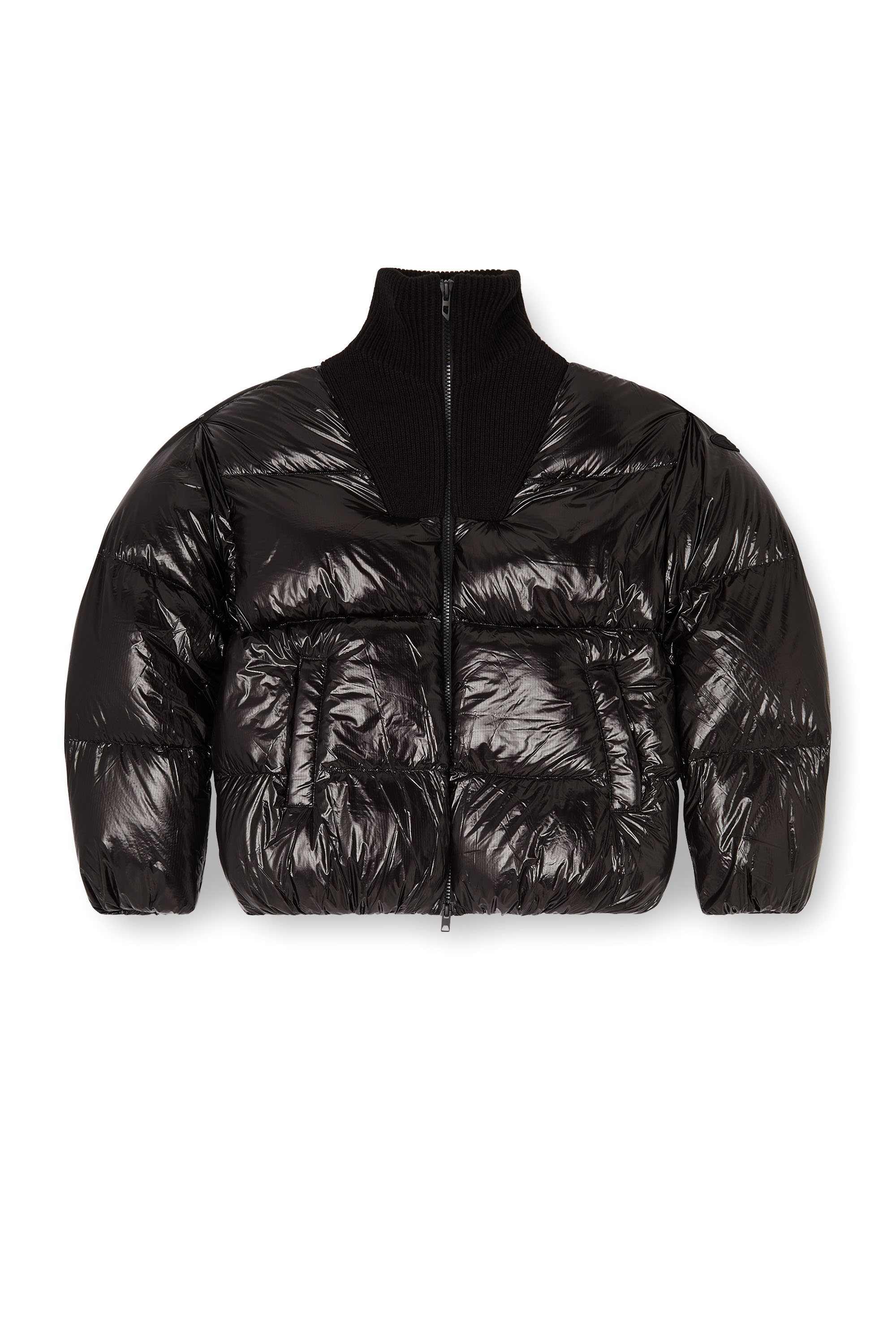 Diesel - W-RIBB, Male's Down puffer jacket in ripstop with ribbed collar in Black - 3