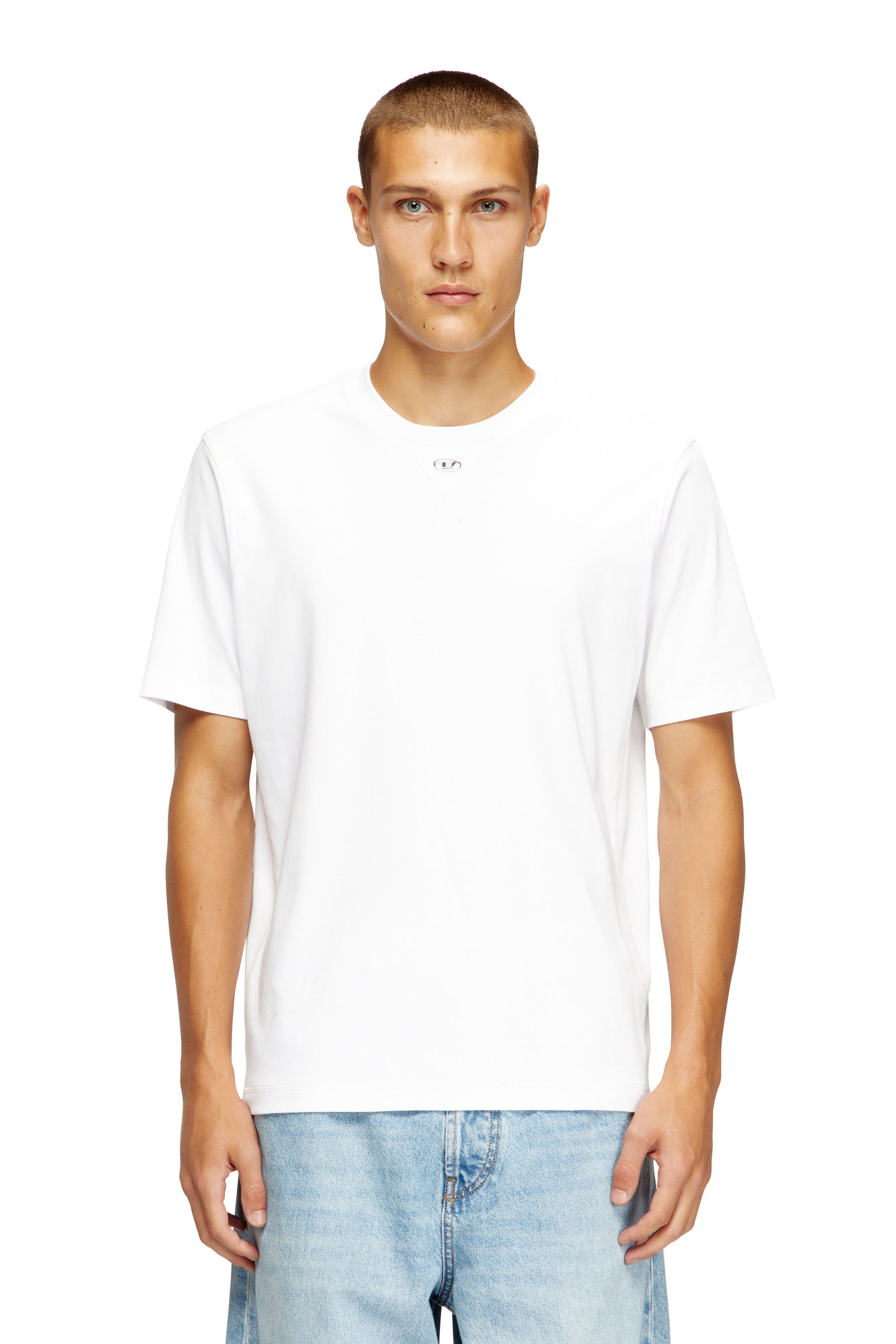 Diesel - T-MADJUST-TR, Male's Regular T-shirt with crew neck and Oval D in White - 3