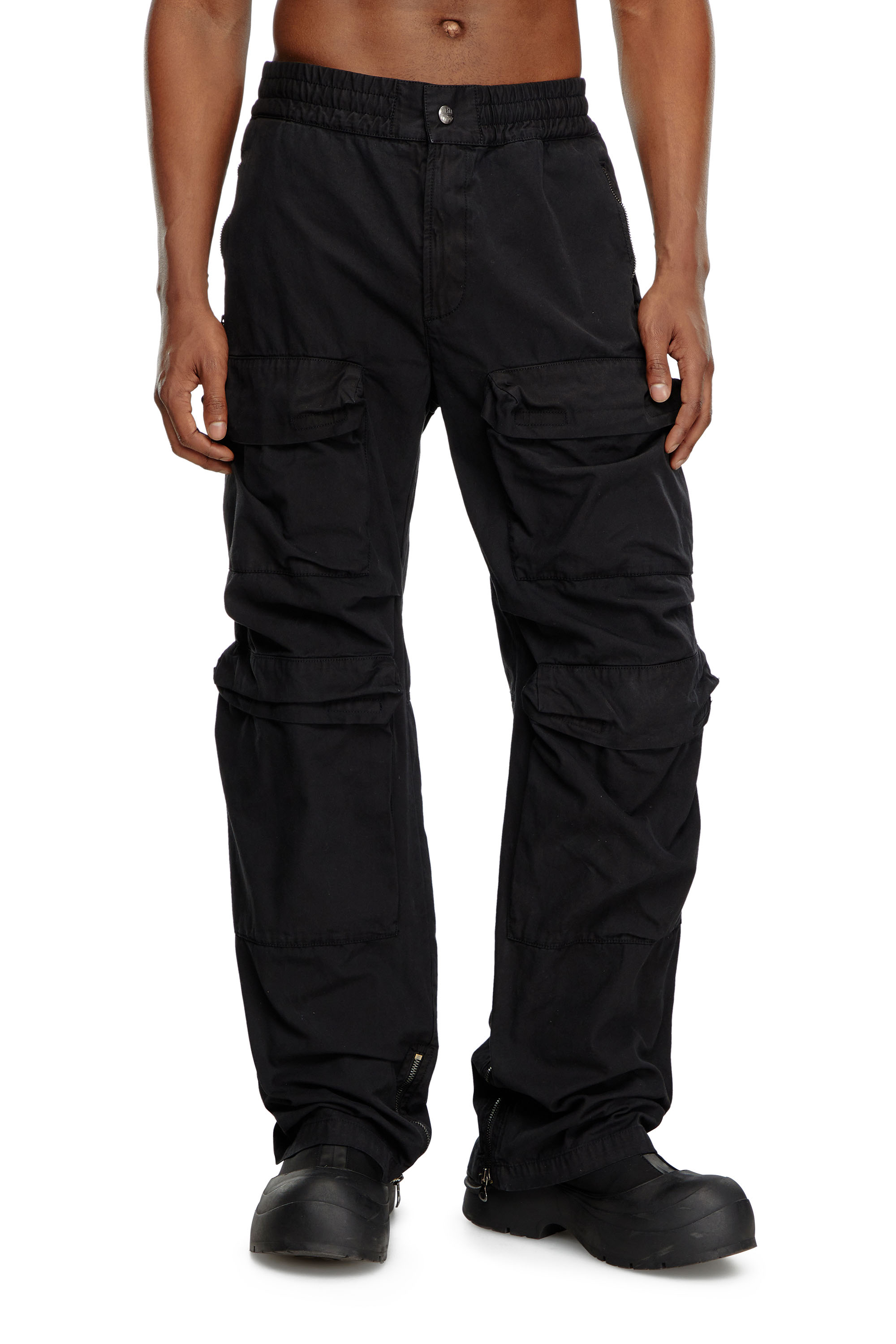 Diesel - P-DANZEL, Man's Cargo pants in garment-dyed twill in Black - 1
