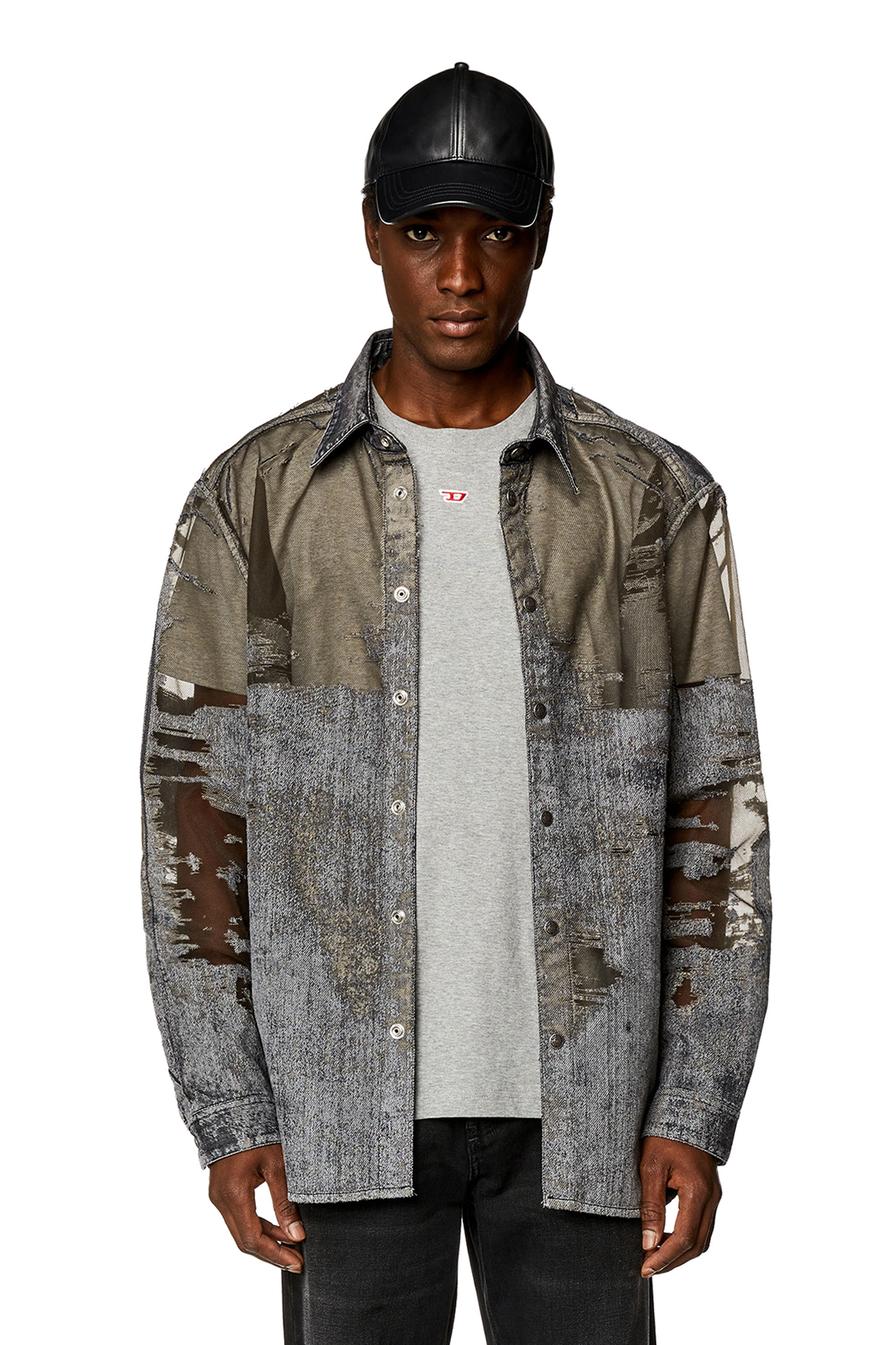 Men's Denim shirt with devoré | Grey | Diesel