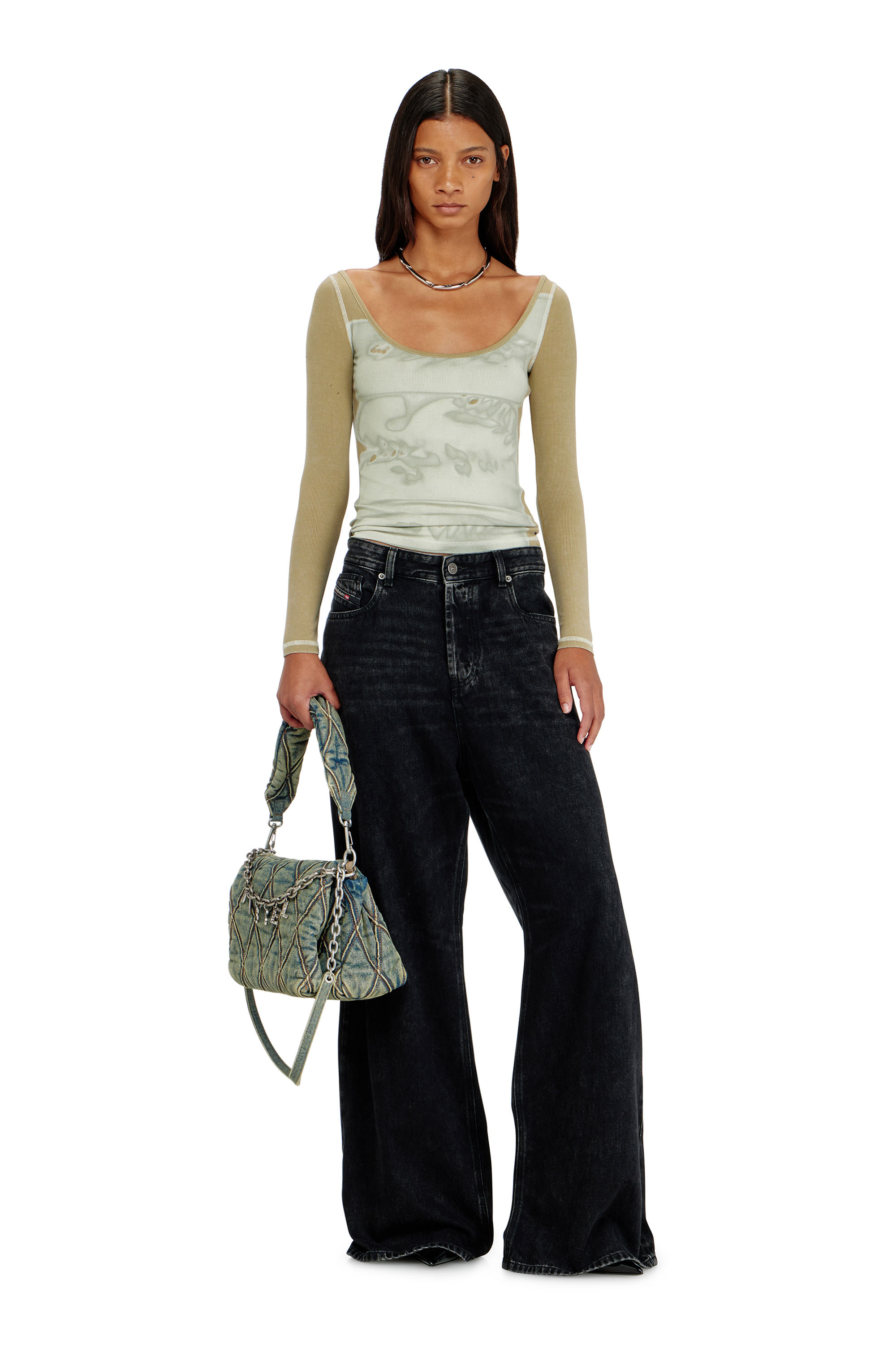 Diesel - T-FANT, Female's Slim fit top with digital print in Grey/Beige - 1