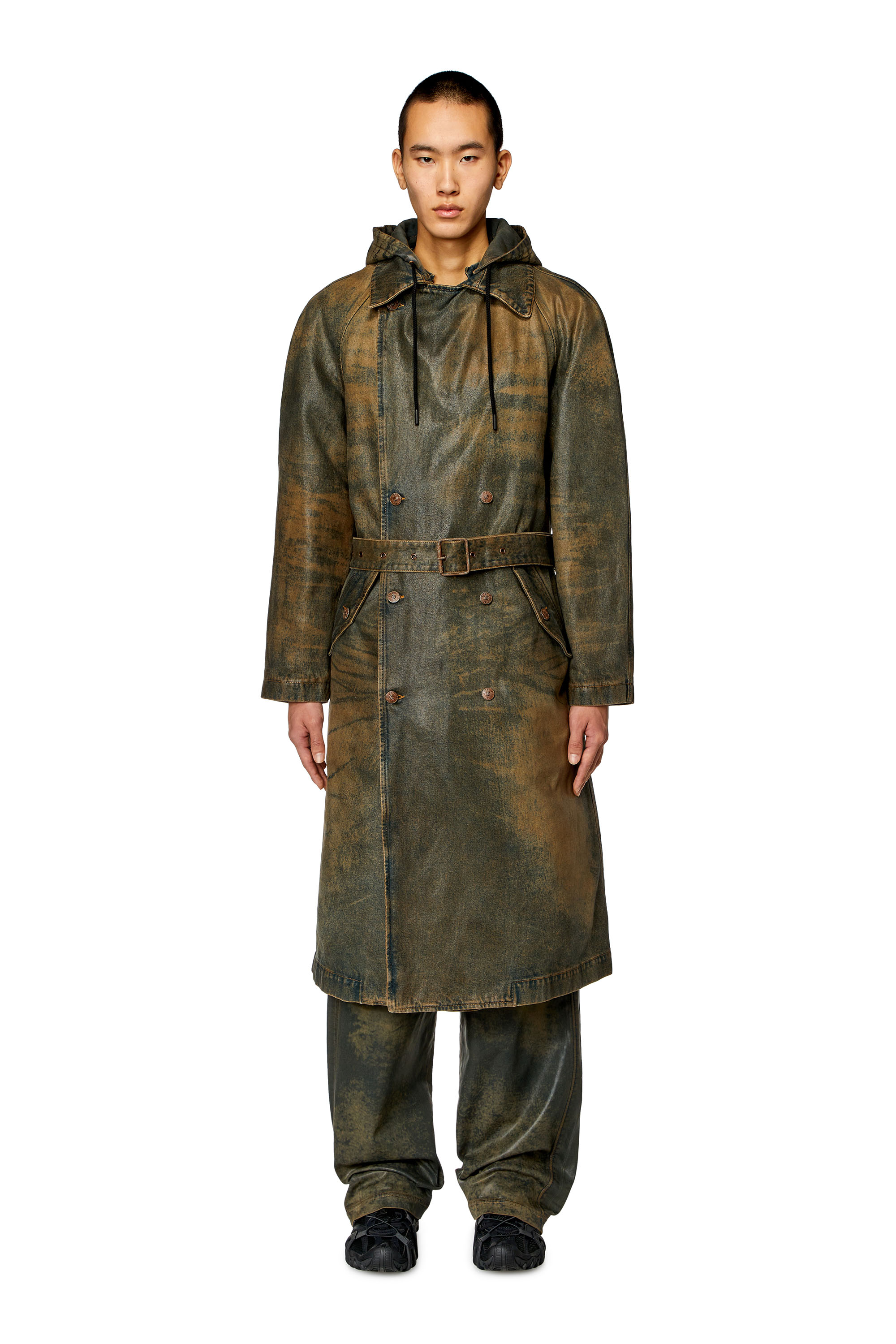 Women's Trench coat in coated denim | Brown | Diesel