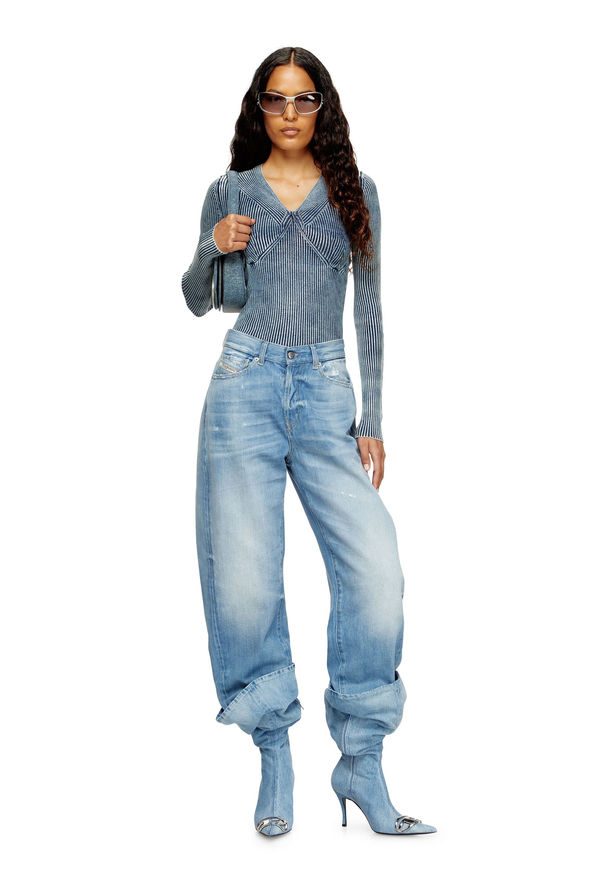 Diesel - M-MILMO, Female's Denim-yarn jumper with shiny effect in Blue - 1