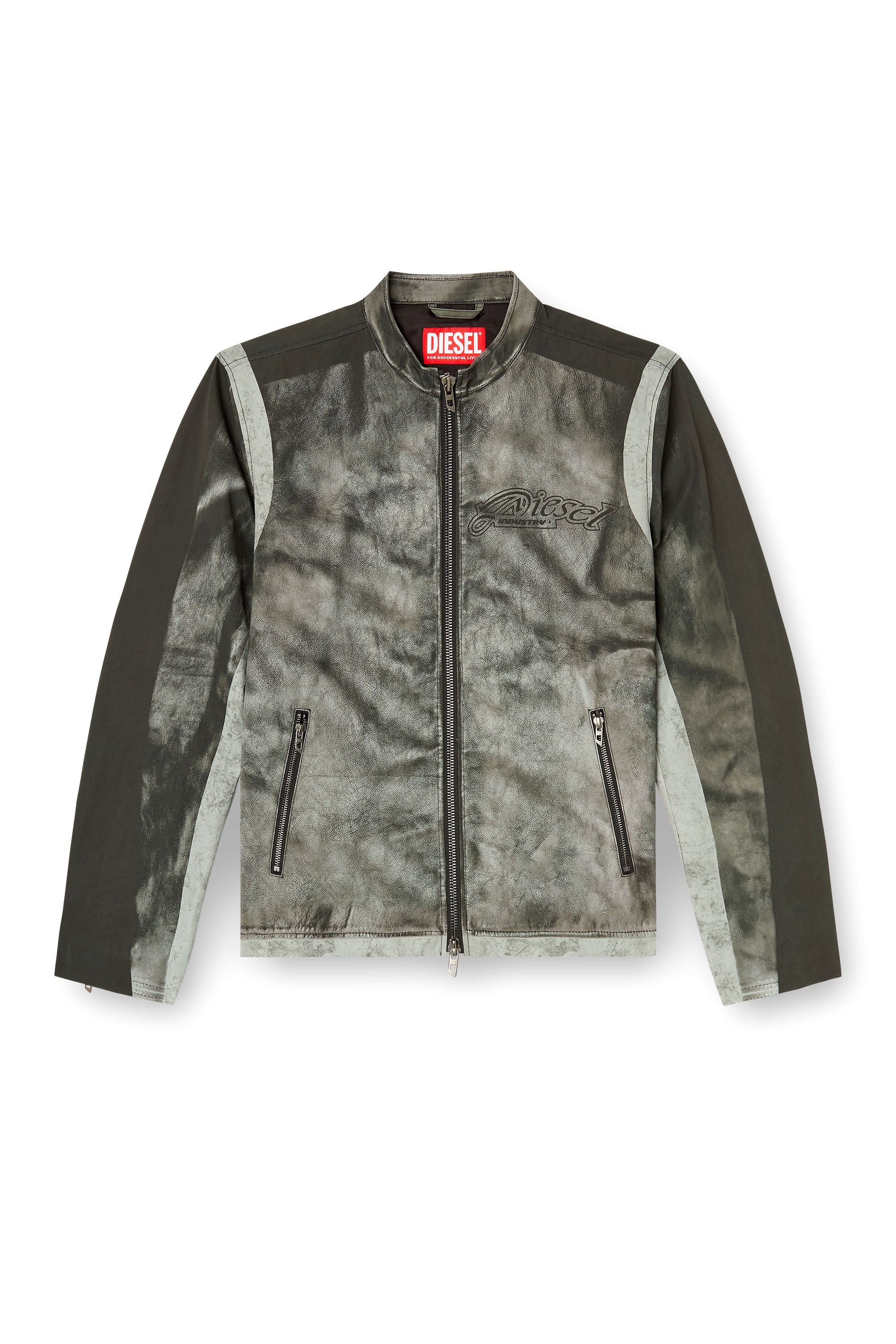 Diesel - J-EVERT, Male's Biker jacket in printed canvas in Dark Grey - 2