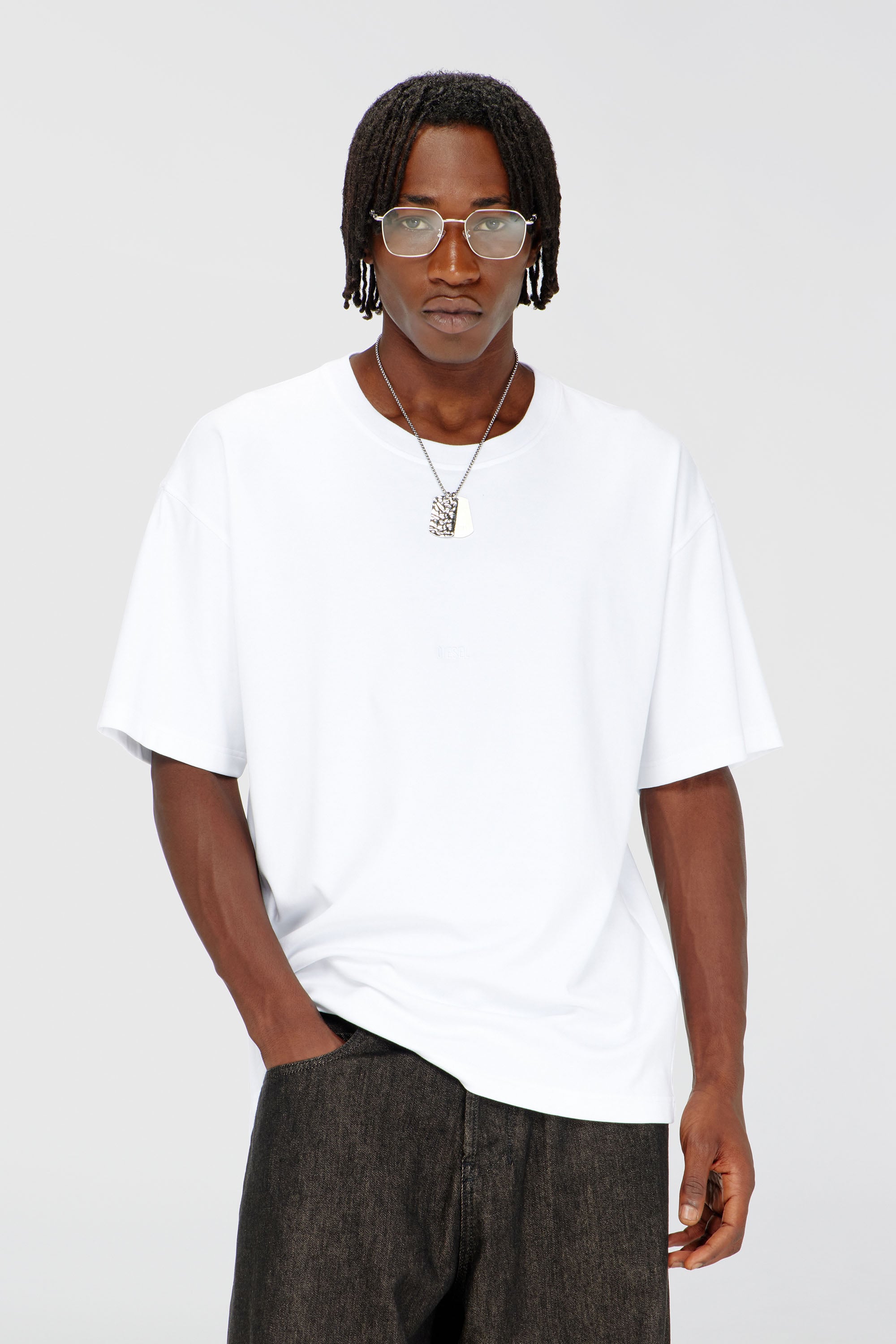 Diesel - T-BOXT-AA16, Man's Cotton-interlock T-shirt with logo embroidery in White - 1