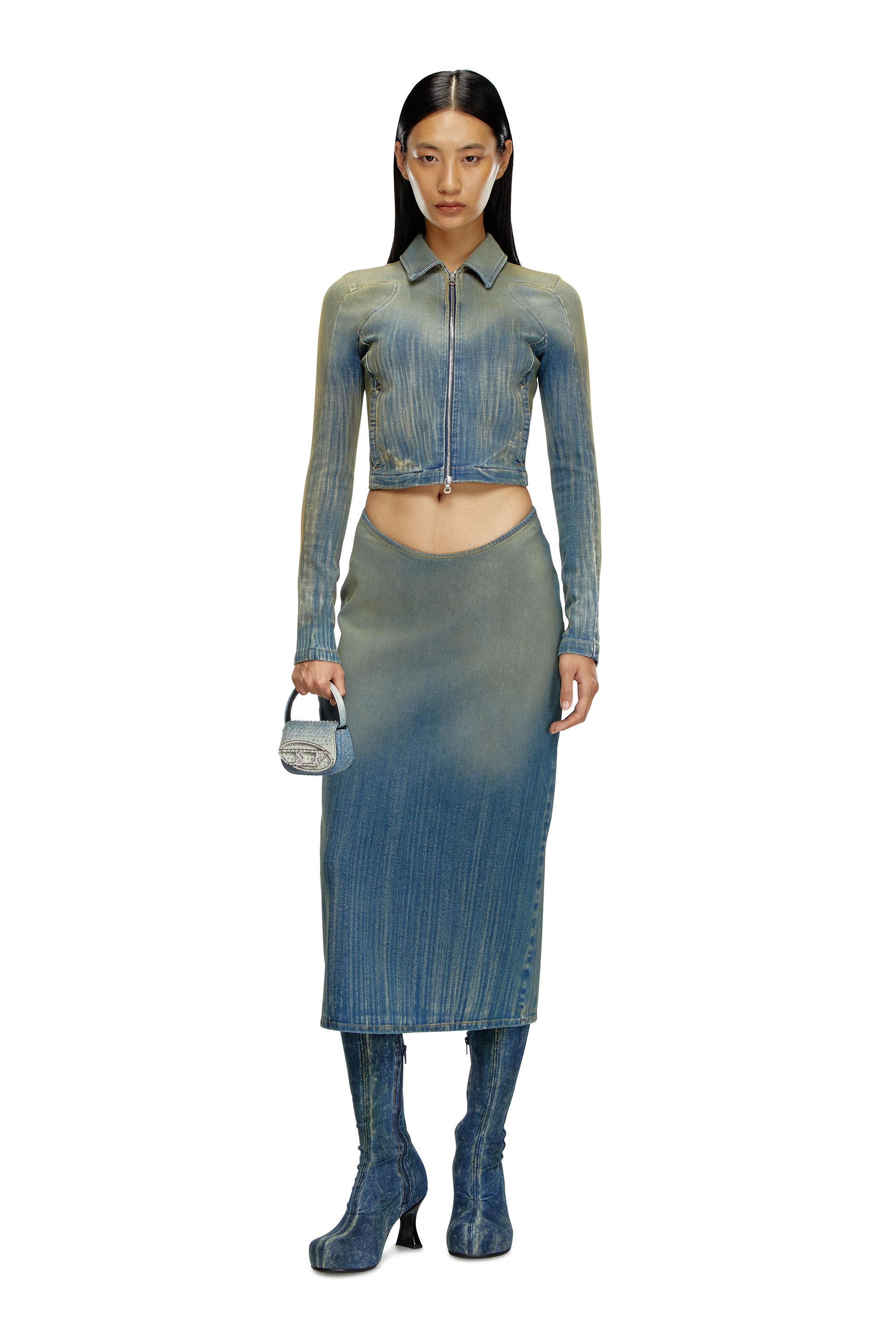 Diesel - DE-MAURY-S, Female's Pencil skirt in light streaky denim in Medium Blue - 2