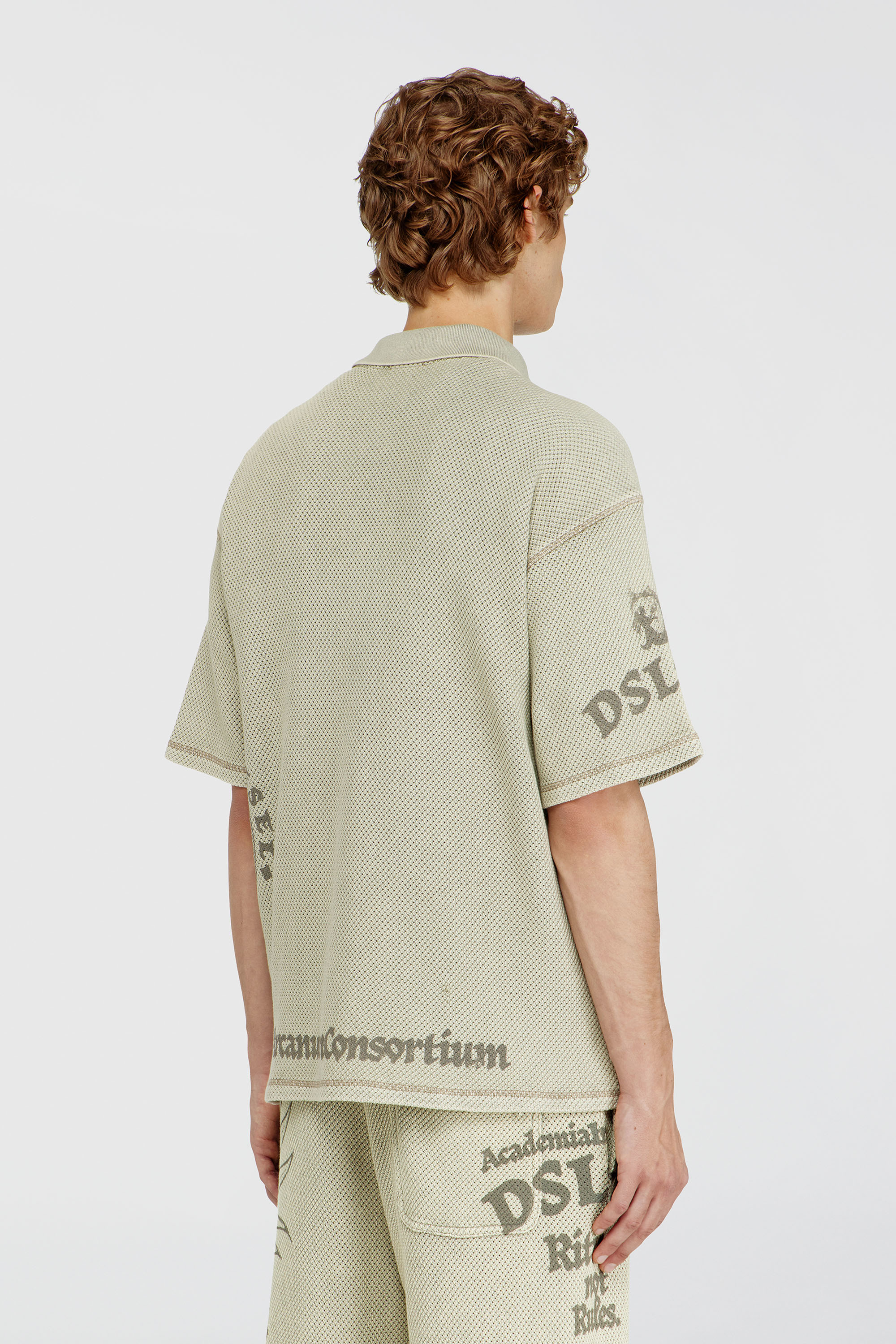 Diesel - T-ERRY-ZIP, Polo en mesh jacquard avec imprim&eacute; Phoenix Homme in Beige - 4