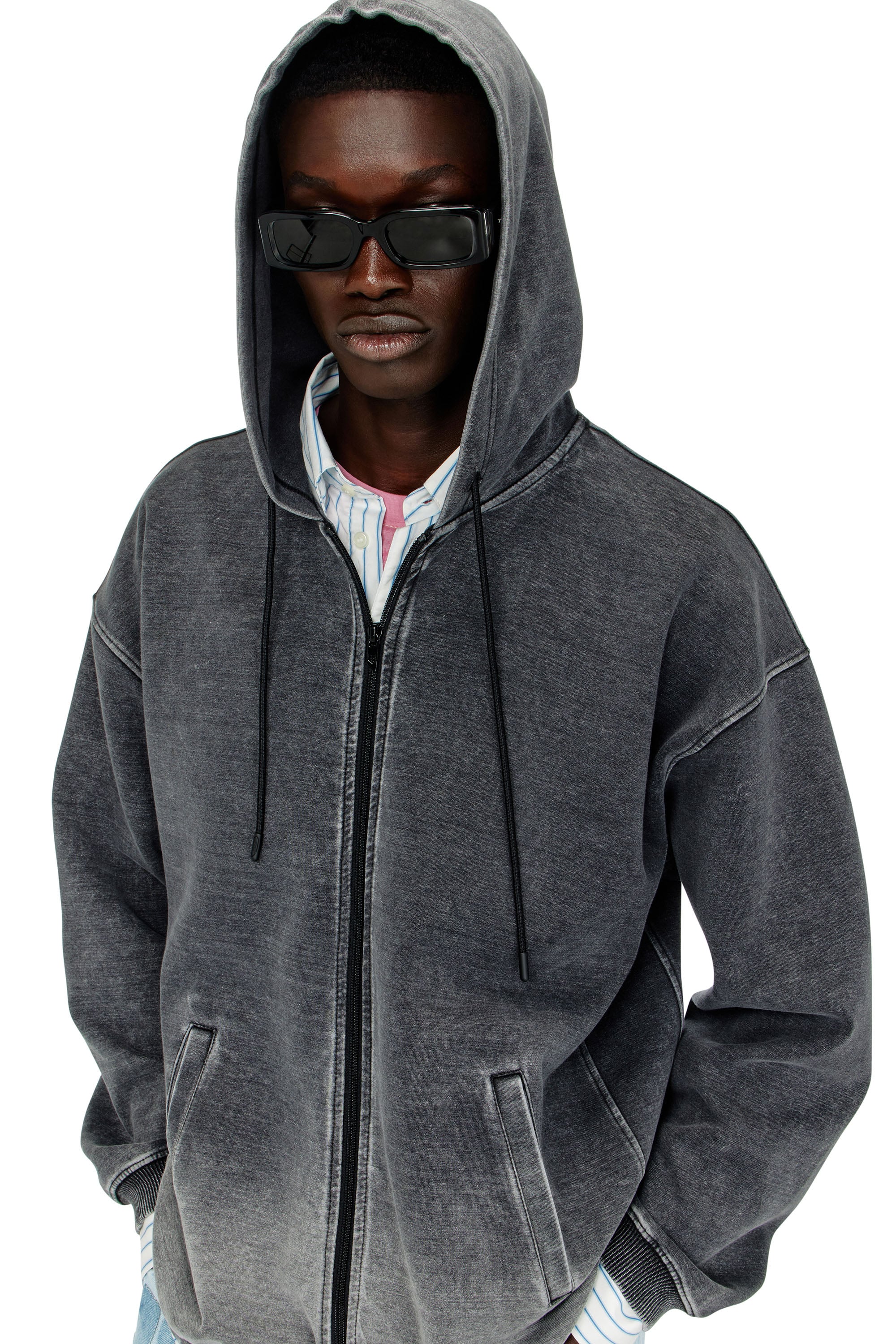 Diesel - S-HERMY-ZIP, Man's Hooded jacket in d&eacute;grad&eacute;-effect scuba in Dark grey - 4