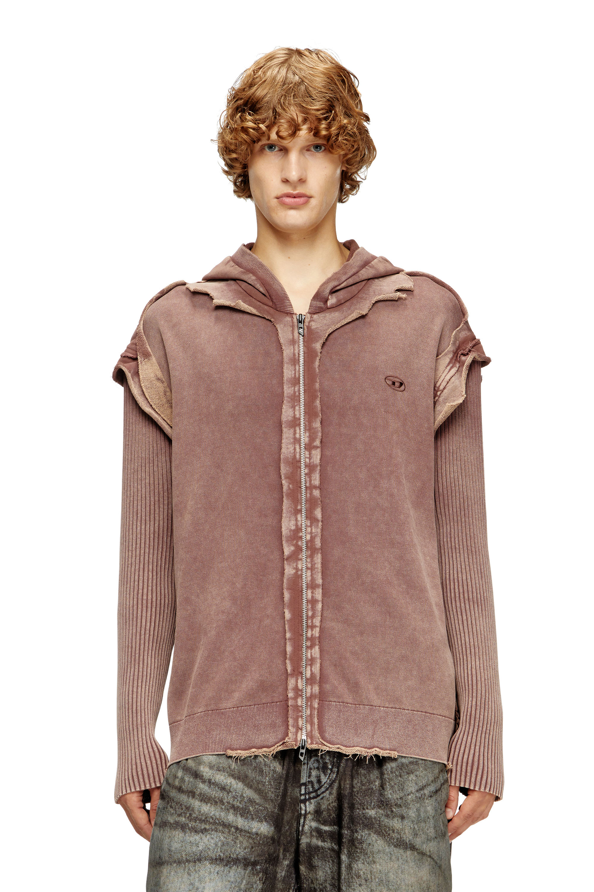 Diesel - K-PELTO, Sweat-shirt à capuche zippé avec effet destroy Homme in Marron - 1