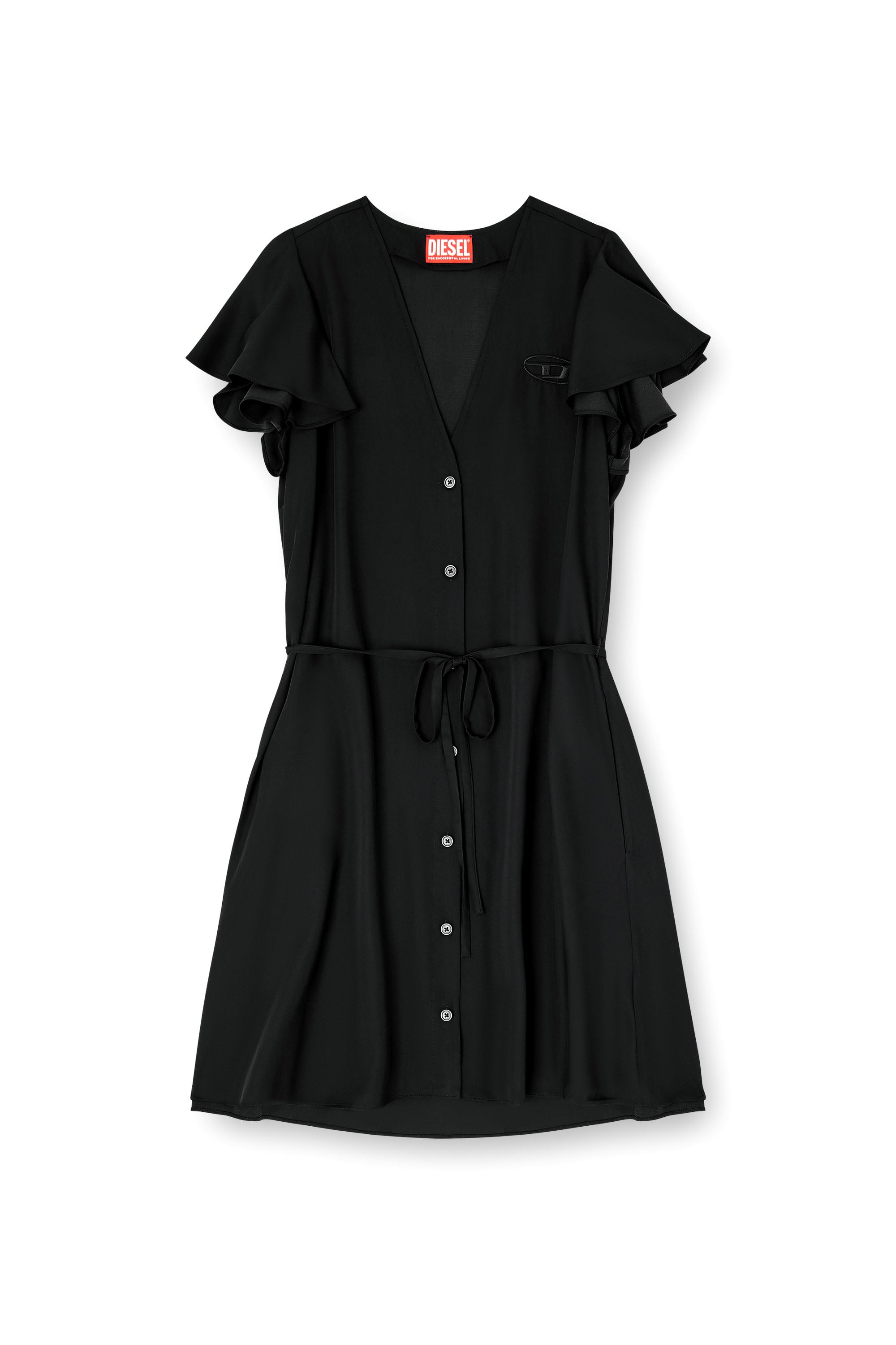 Diesel - D-AIKIRI, Robe en cupro avec col en V et boutons &agrave; l'avant Femme in Noir - 3