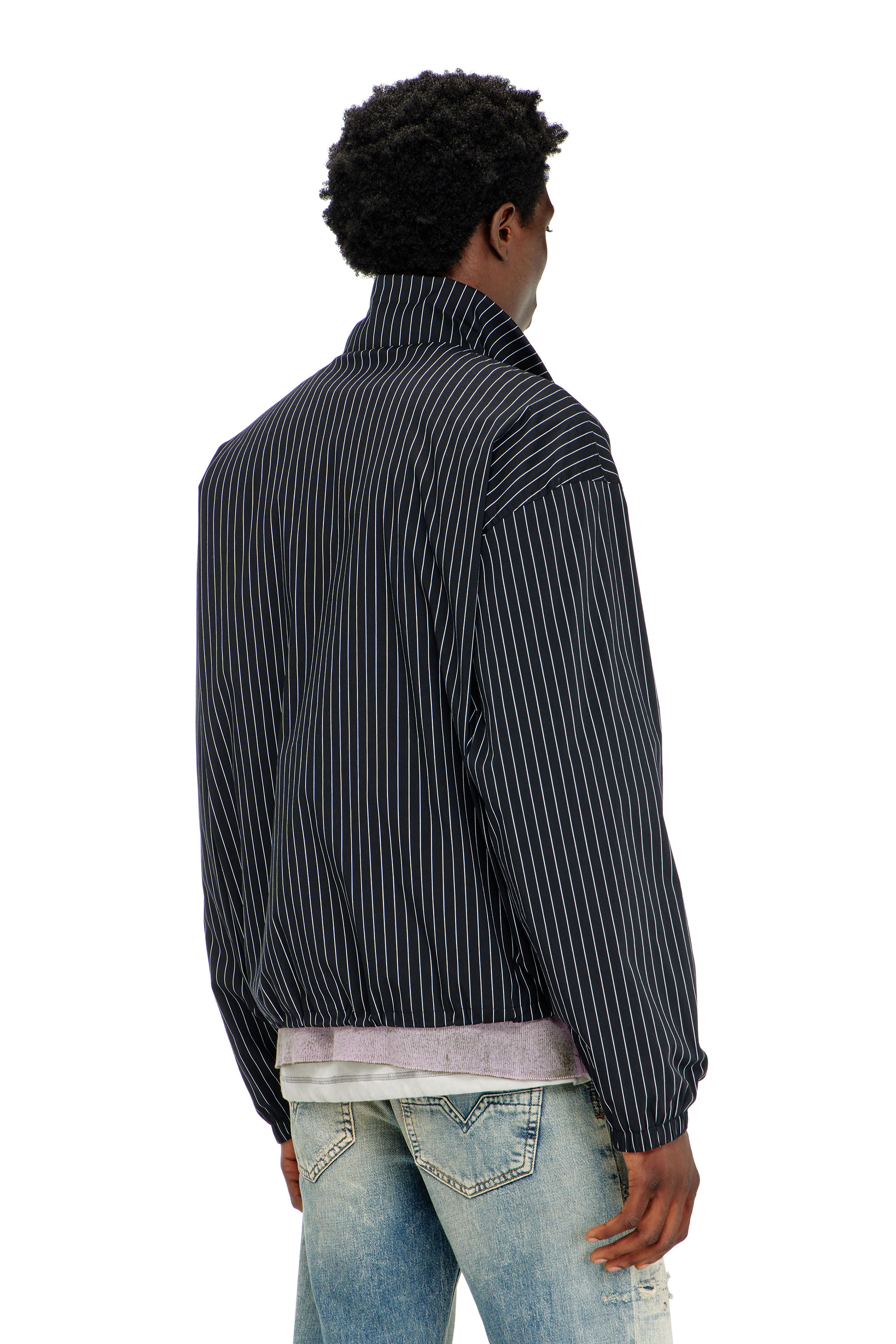 Diesel - J-CORSAR-NJCA, Veste en nylon &agrave; rayures avec broderie Phoenix Homme in Noir - 5