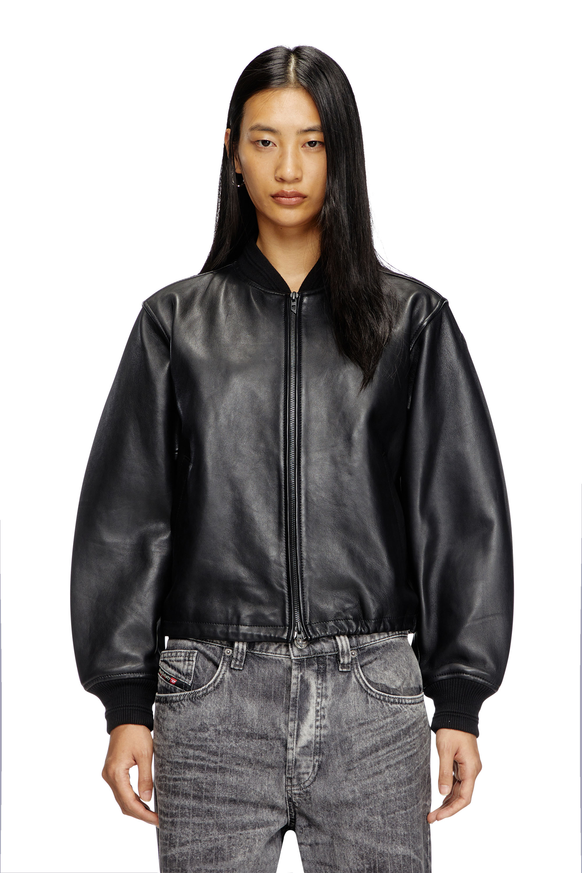 Diesel - L-ILYAN, Veste bomber en cuir Femme in Noir - 3