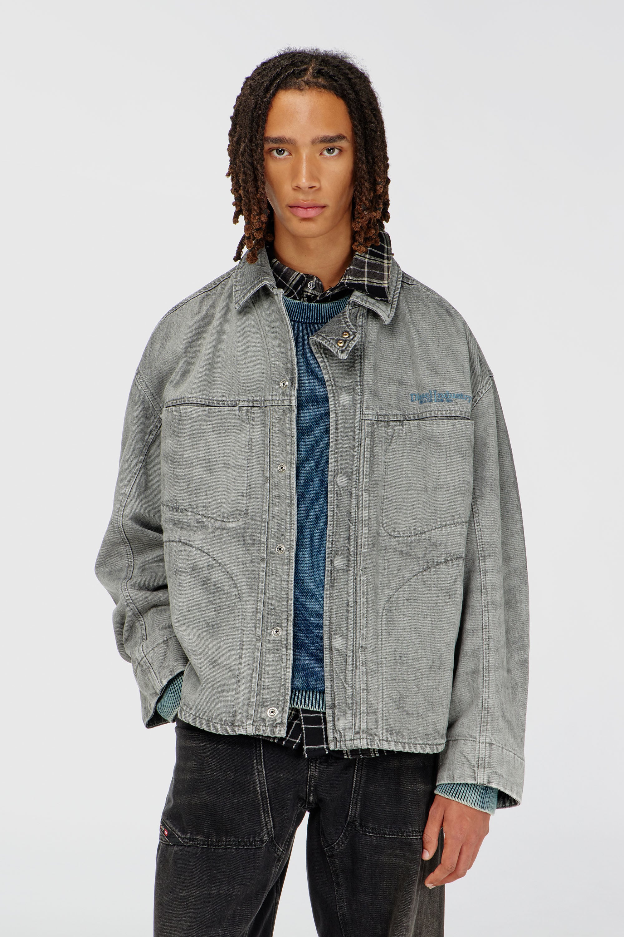 Diesel - D-NETHOR-S1, Male's Utility-style denim jacket in Light Grey - 1