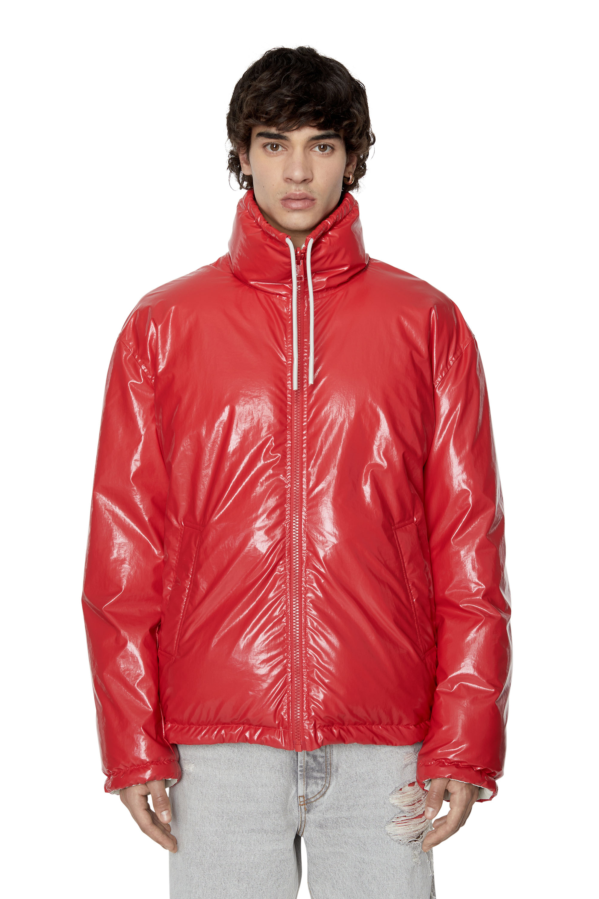Diesel - W-JUPITER, Male's Oversized reversible logo puffer jacket in Red - 5