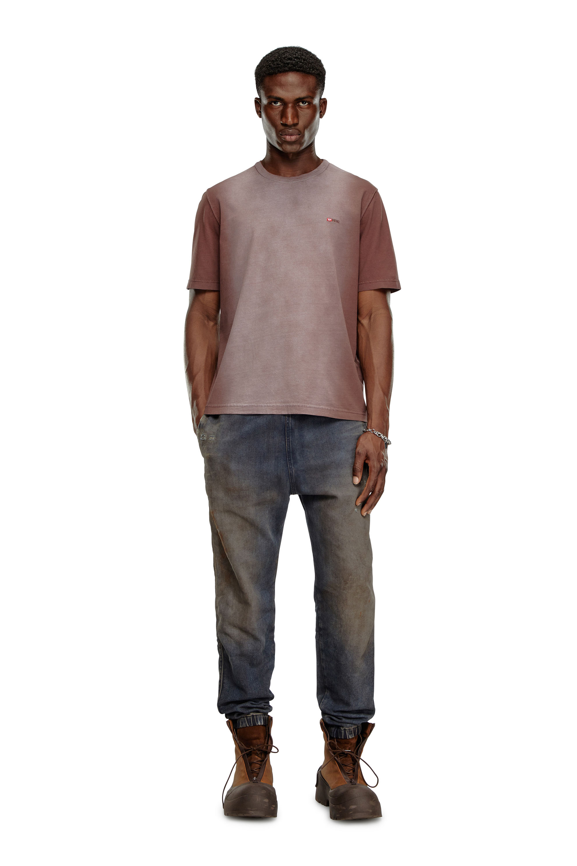 Diesel - T-ADJUST-Q2, Male's T-shirt in sprayed cotton jersey in Brown - 2