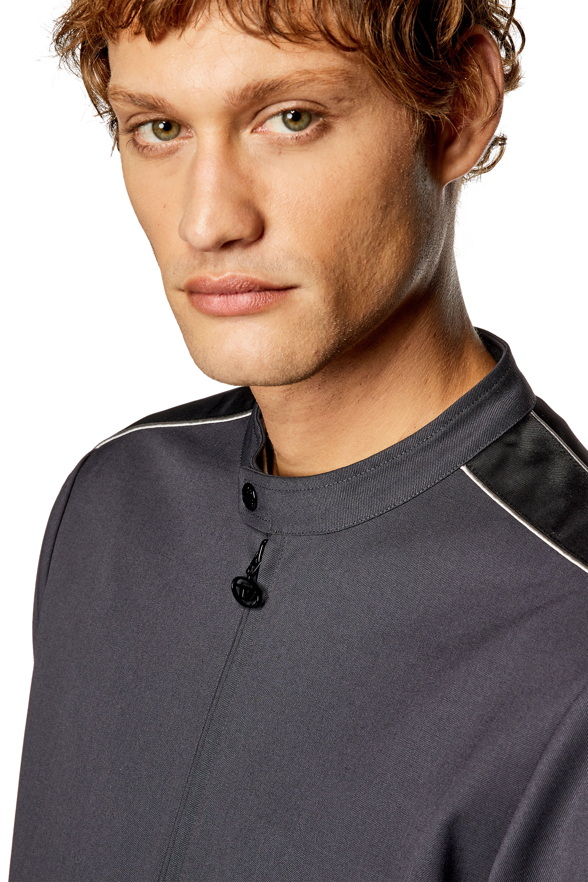 Diesel - J-DEVLIN, Man's Biker jacket in cool wool and tech jersey in Black/Grey - 4