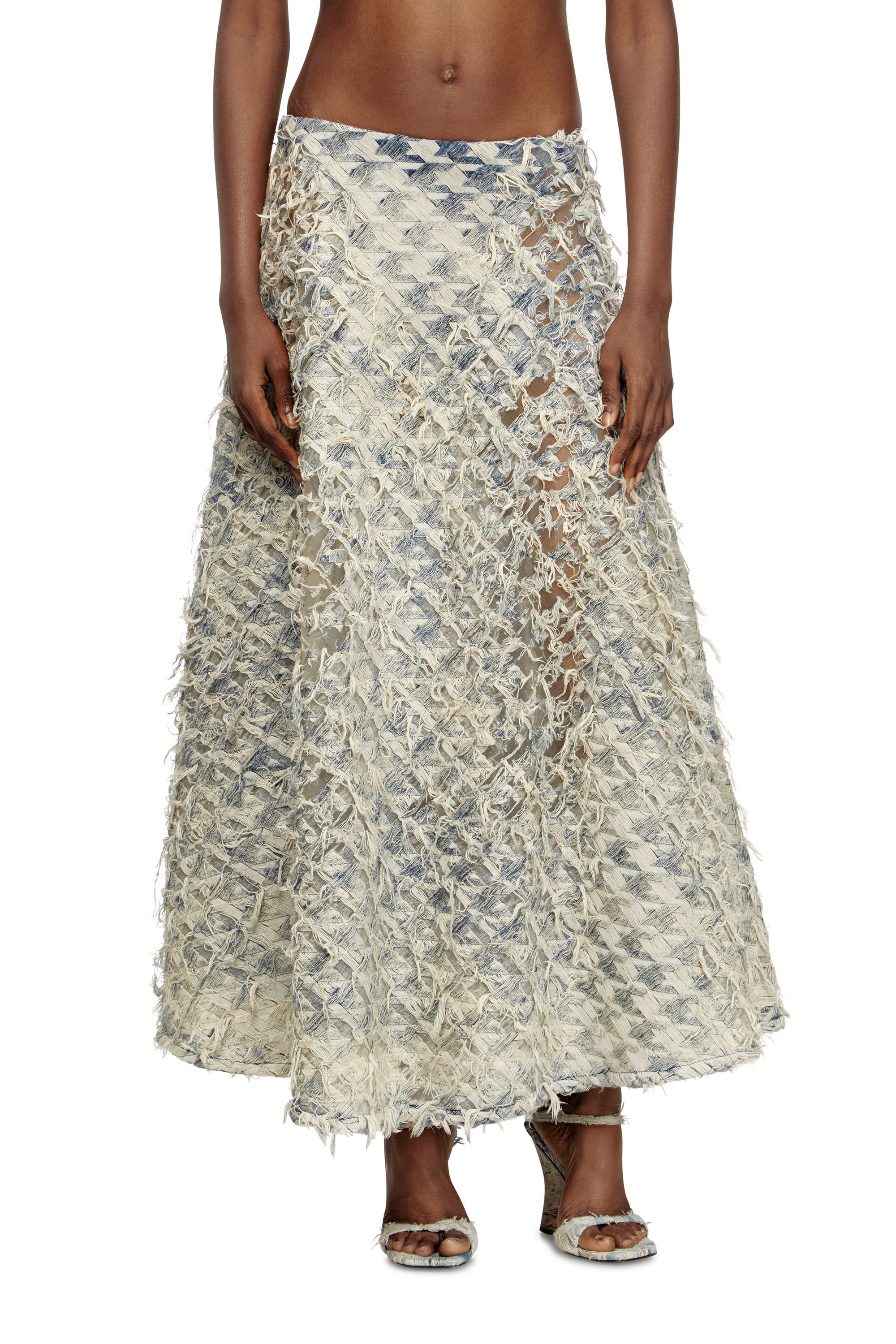 Diesel - DE-ANNINA-FSH, Jupe longue en denim motif pied-de-poule dévoré Femme in Bleu - 1