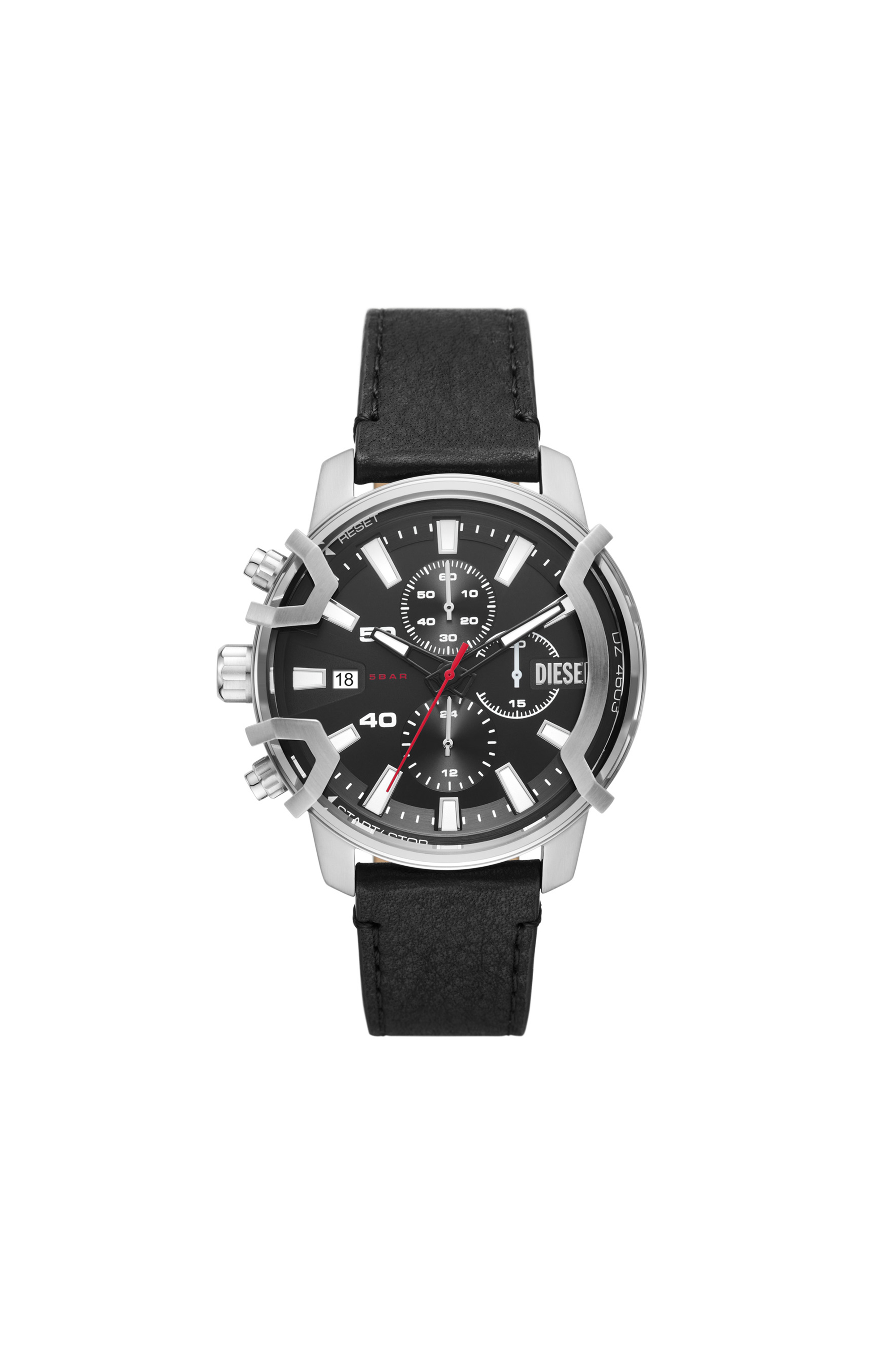 DZ4603: Griffed Chronograph Black Leather Watch | Diesel