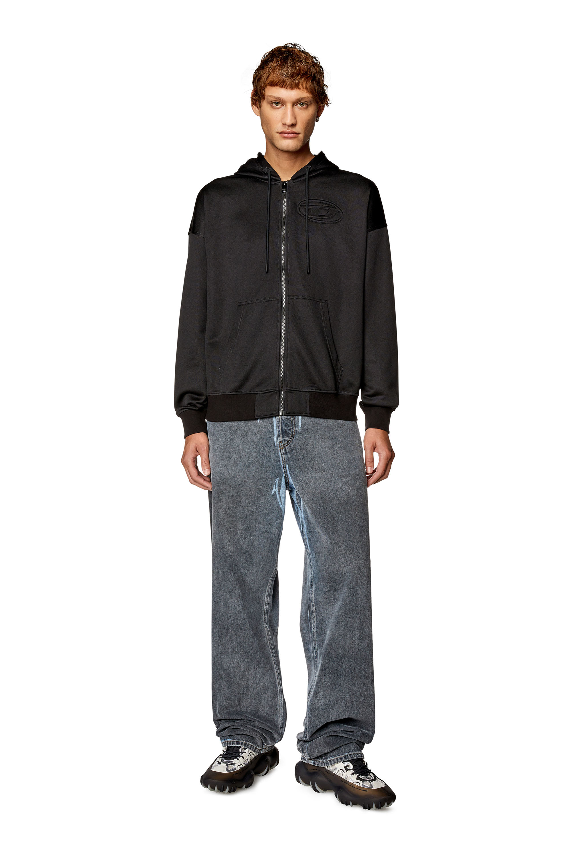 Diesel - S-ROBY-HOOD-ZIP-N1, Male's Zip hoodie with embossed Oval D logo in Black - 1