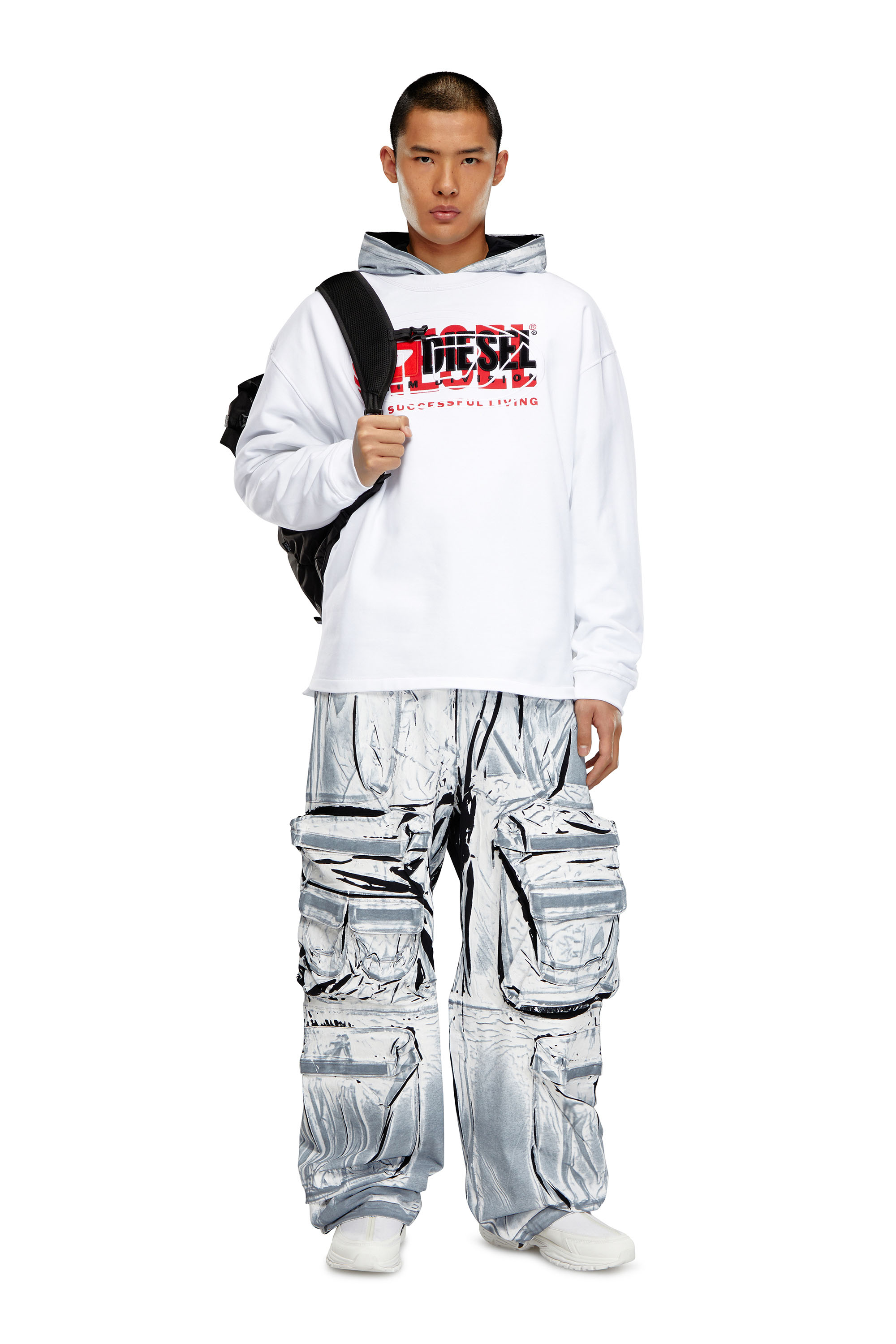 Diesel - P-GARCIA, Man's Chalky cargo pants with logo patches in Blue/White - 1