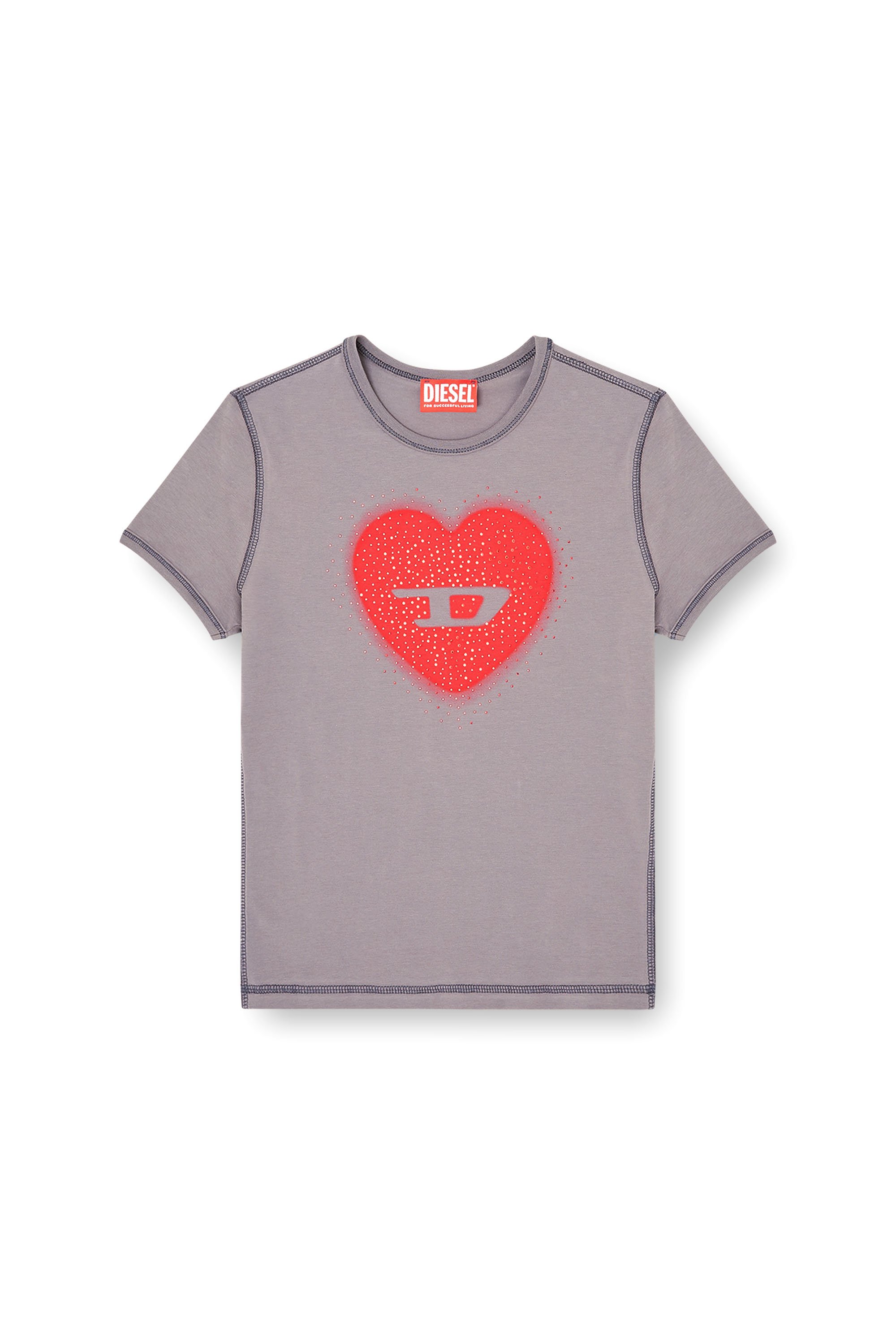 Diesel - T-UNCUTIES-LONG-S5, Woman's Slim T-shirt with heart print and studs in null - 3
