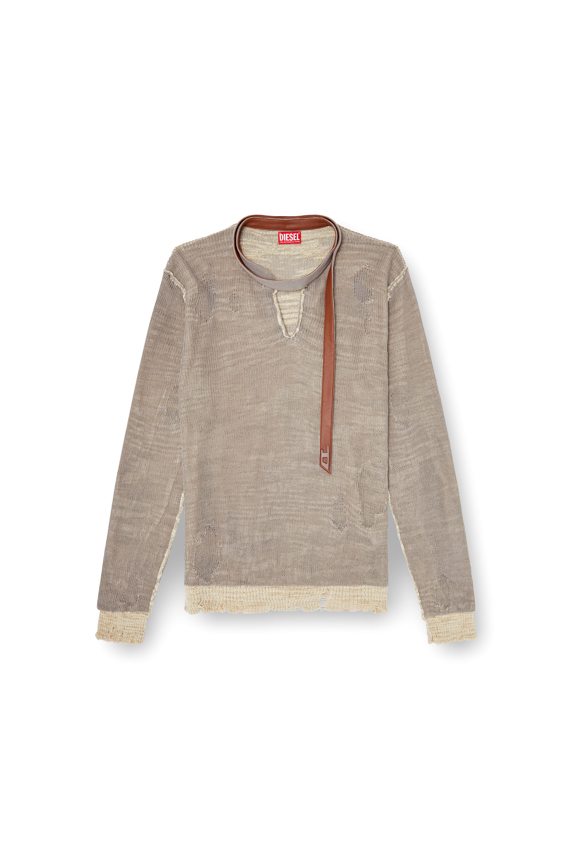 Diesel - K-DAIANERIS, Male's Distressed jumper with biker neck strap in Brown - 3