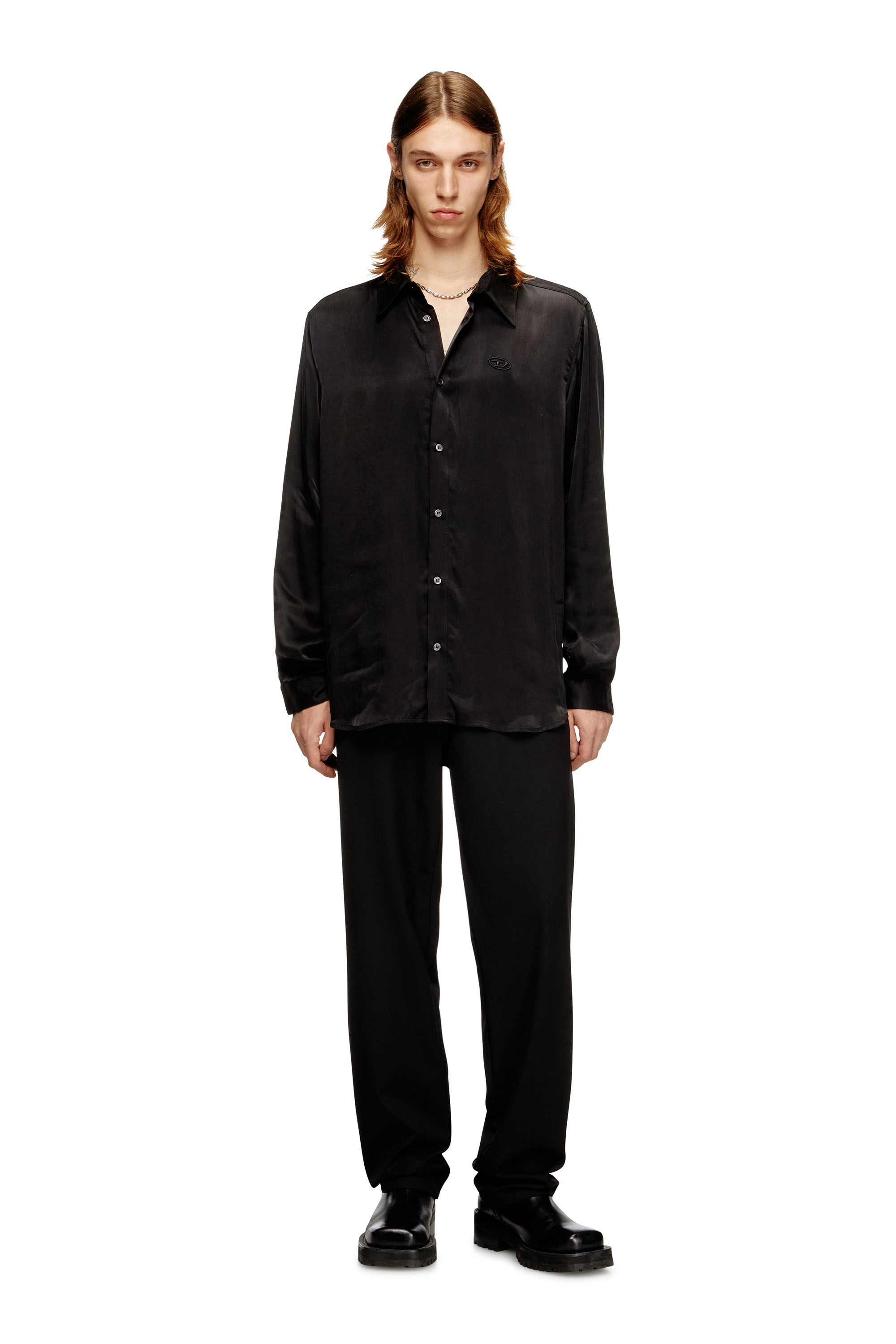 Diesel - S-SIMPLY-AJFU, Male's Cupro shirt with embroidered logo in Black - 1