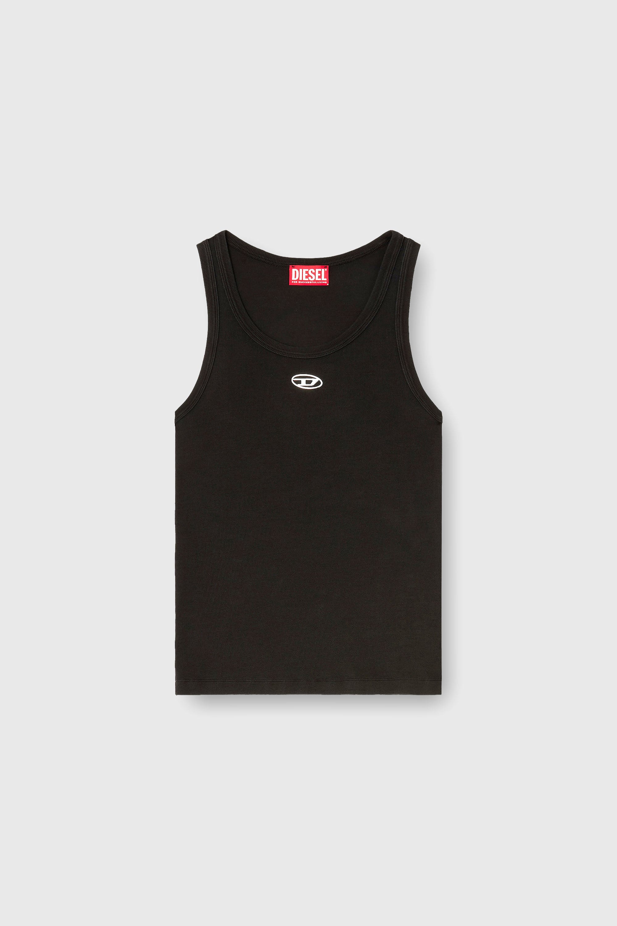 Diesel - T-ANKI-OD, Woman's Slim ribbed tank top with metallic Oval D in Black - 2