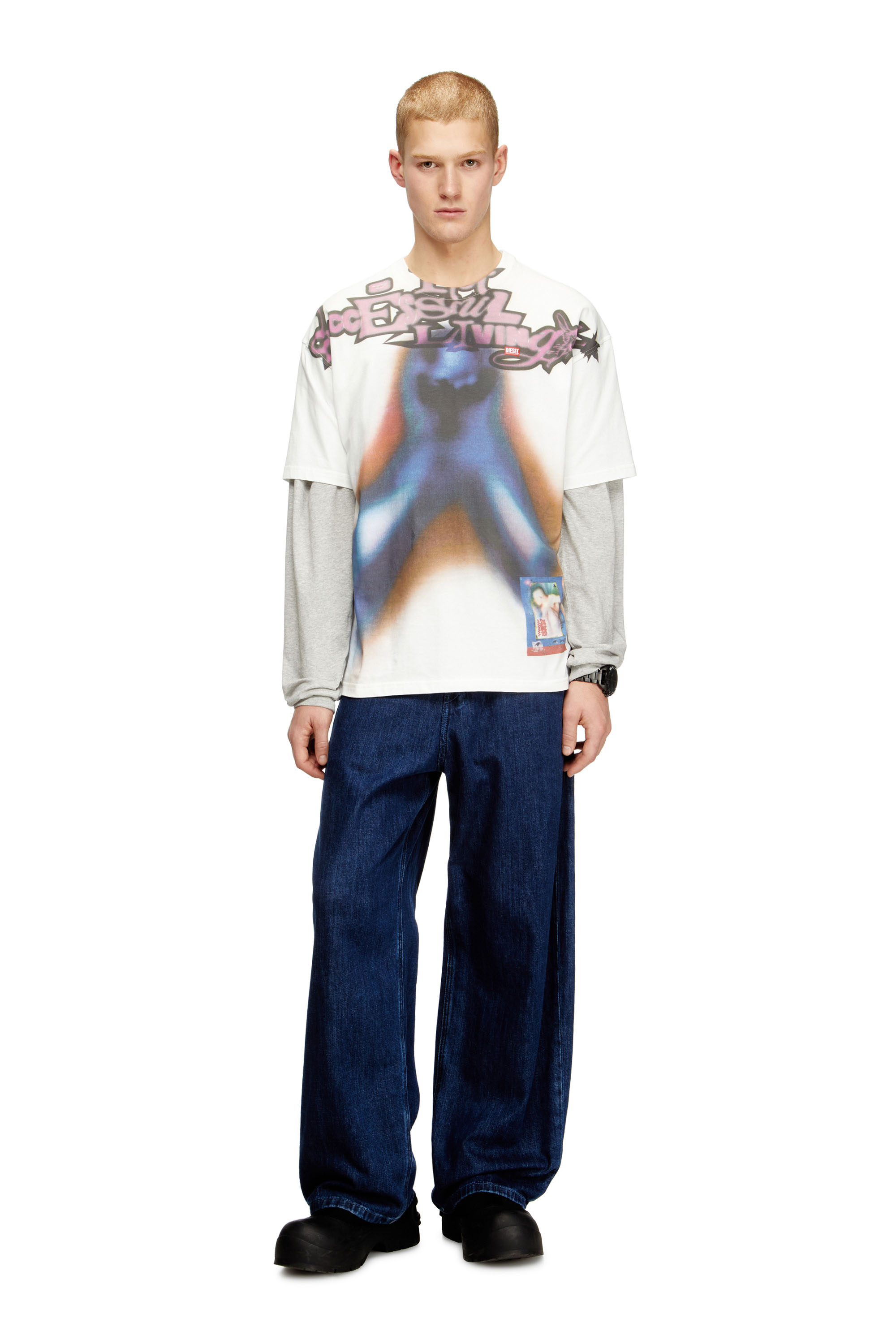 Diesel - T-BOXT-V13, Male's Relaxed cotton T-shirt with digital print in Blue/Orange - 1